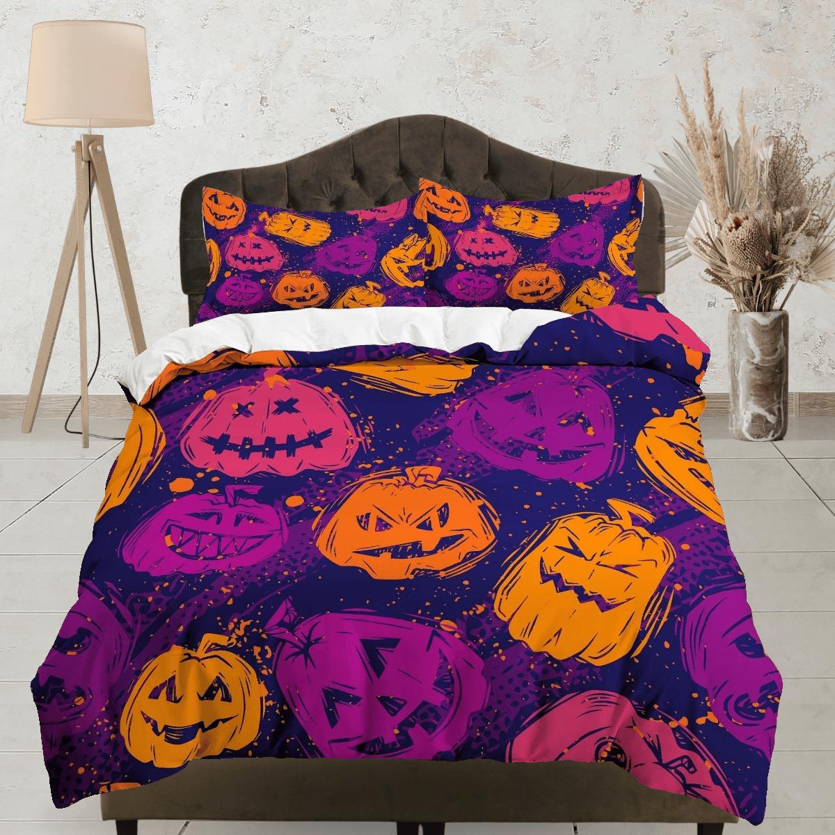 daintyduvet Pumpkin purple halloween bedding & pillowcase, gothic duvet cover, dorm bedding, goth decor toddler bedding, halloween gift