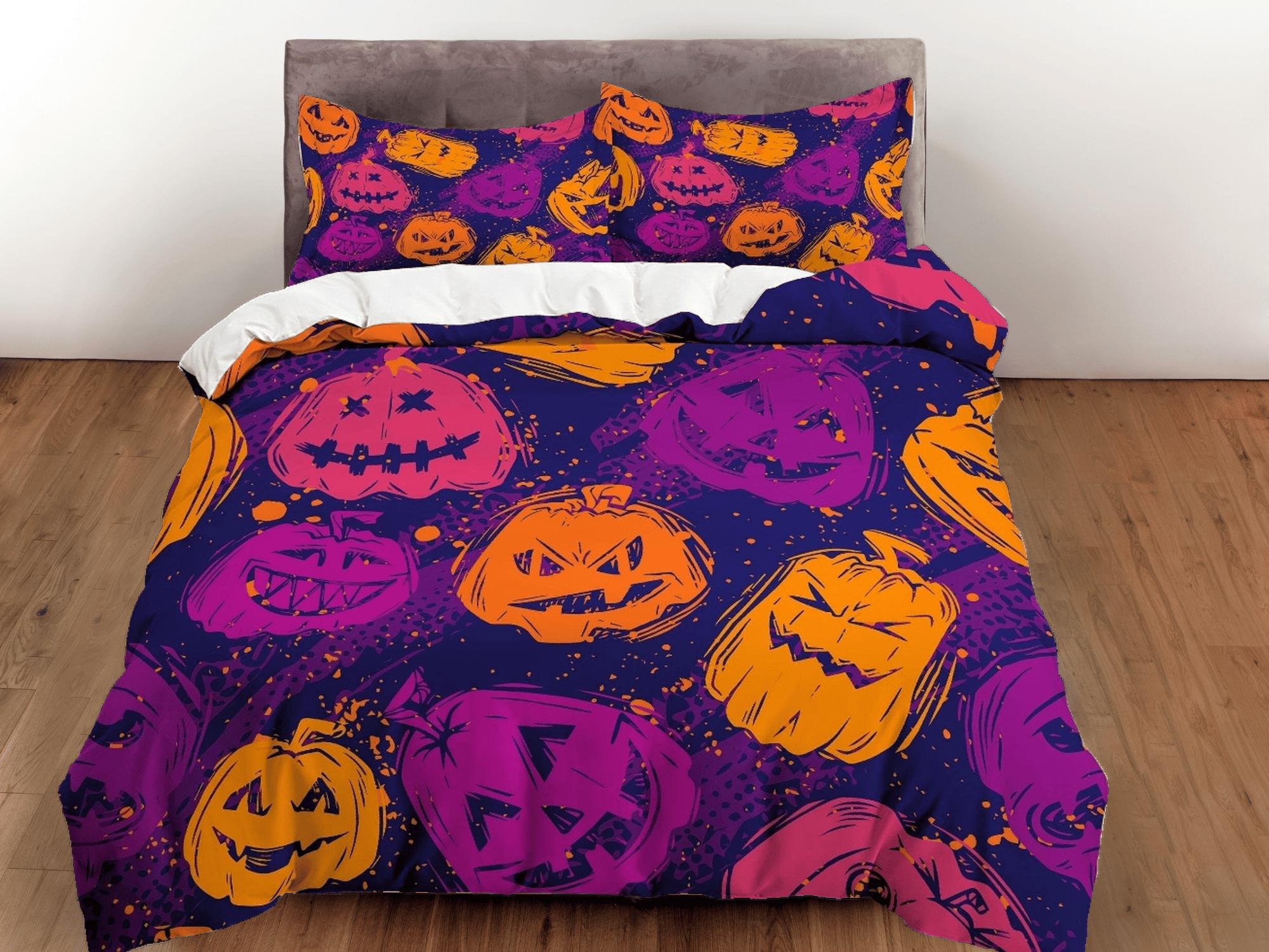 daintyduvet Pumpkin purple halloween bedding & pillowcase, gothic duvet cover, dorm bedding, goth decor toddler bedding, halloween gift