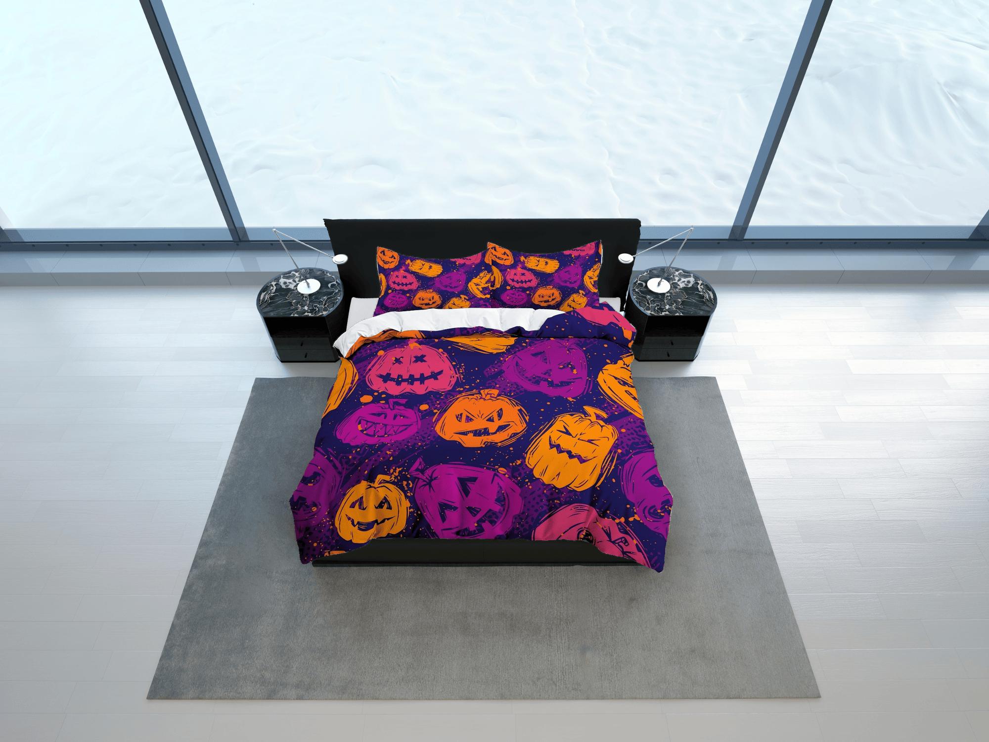 daintyduvet Pumpkin purple halloween bedding & pillowcase, gothic duvet cover, dorm bedding, goth decor toddler bedding, halloween gift