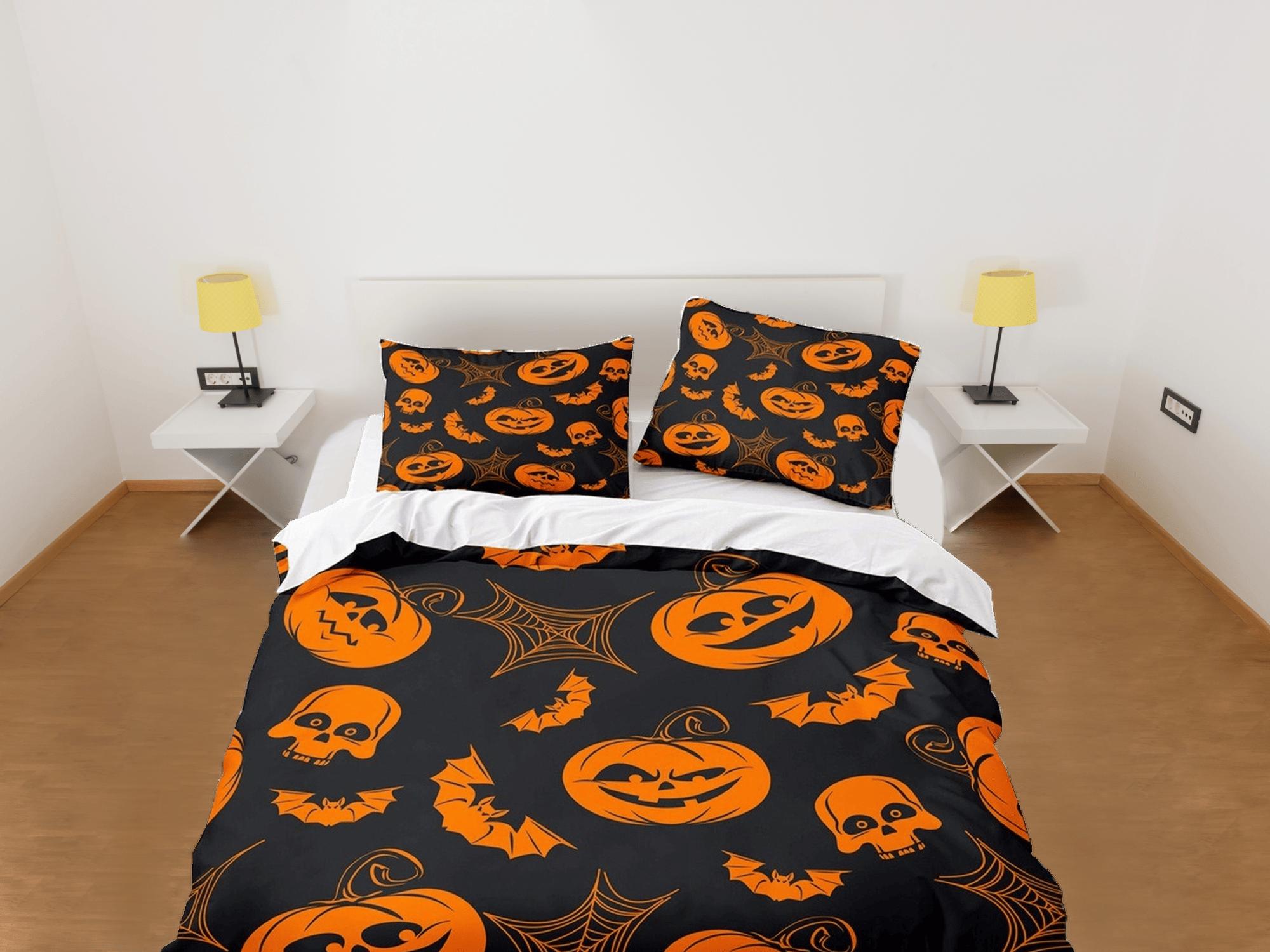 daintyduvet Pumpkin retro halloween bedding & pillowcase, black duvet cover set dorm bedding, halloween decor, nursery toddler bedding, halloween gift