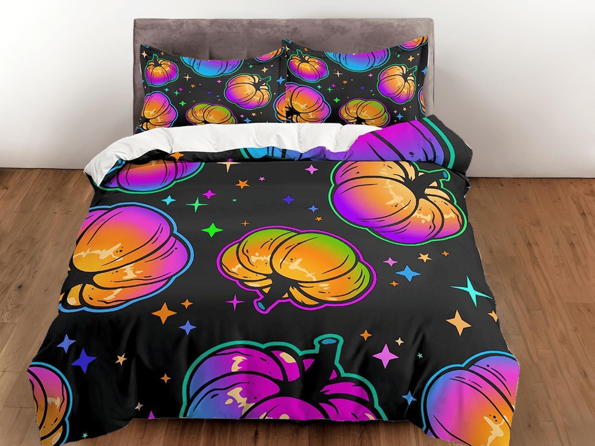 daintyduvet Pumpkin retro halloween bedding & pillowcase, gothic duvet cover, dorm bedding, halloween goth decor toddler bedding, halloween gift