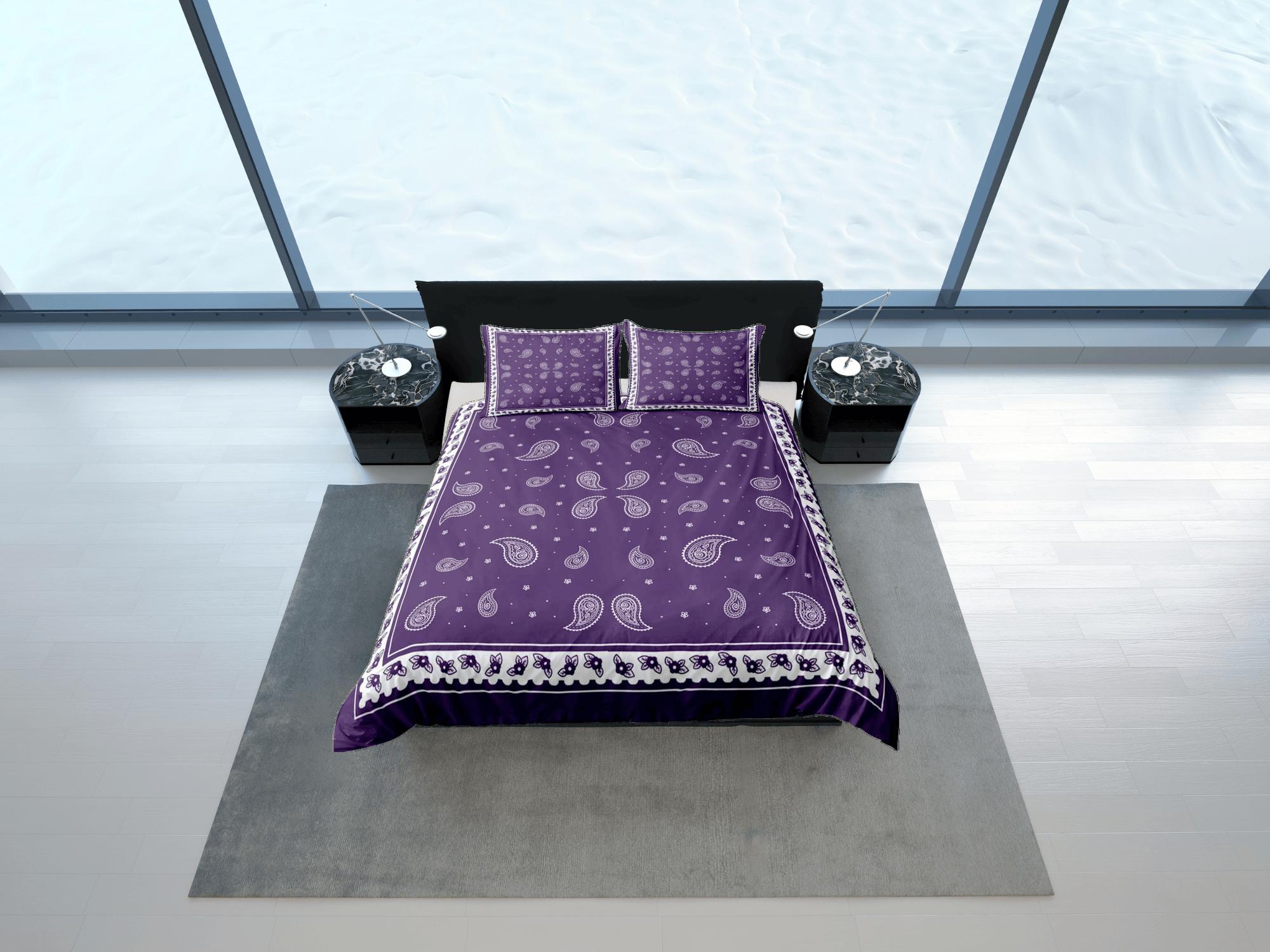 daintyduvet Purple bandana duvet cover set, aesthetic room decor bedding set full, king, queen size, abstract boho bedspread, luxury bed cover