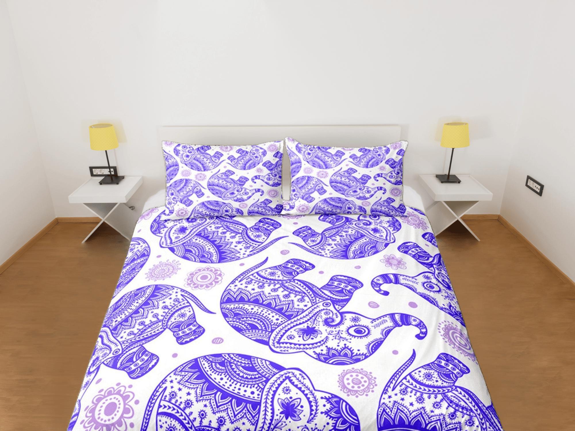 daintyduvet Purple Elephant Duvet Cover Set Boho Bedding, Bohemian Dorm Bedding with Pillowcase