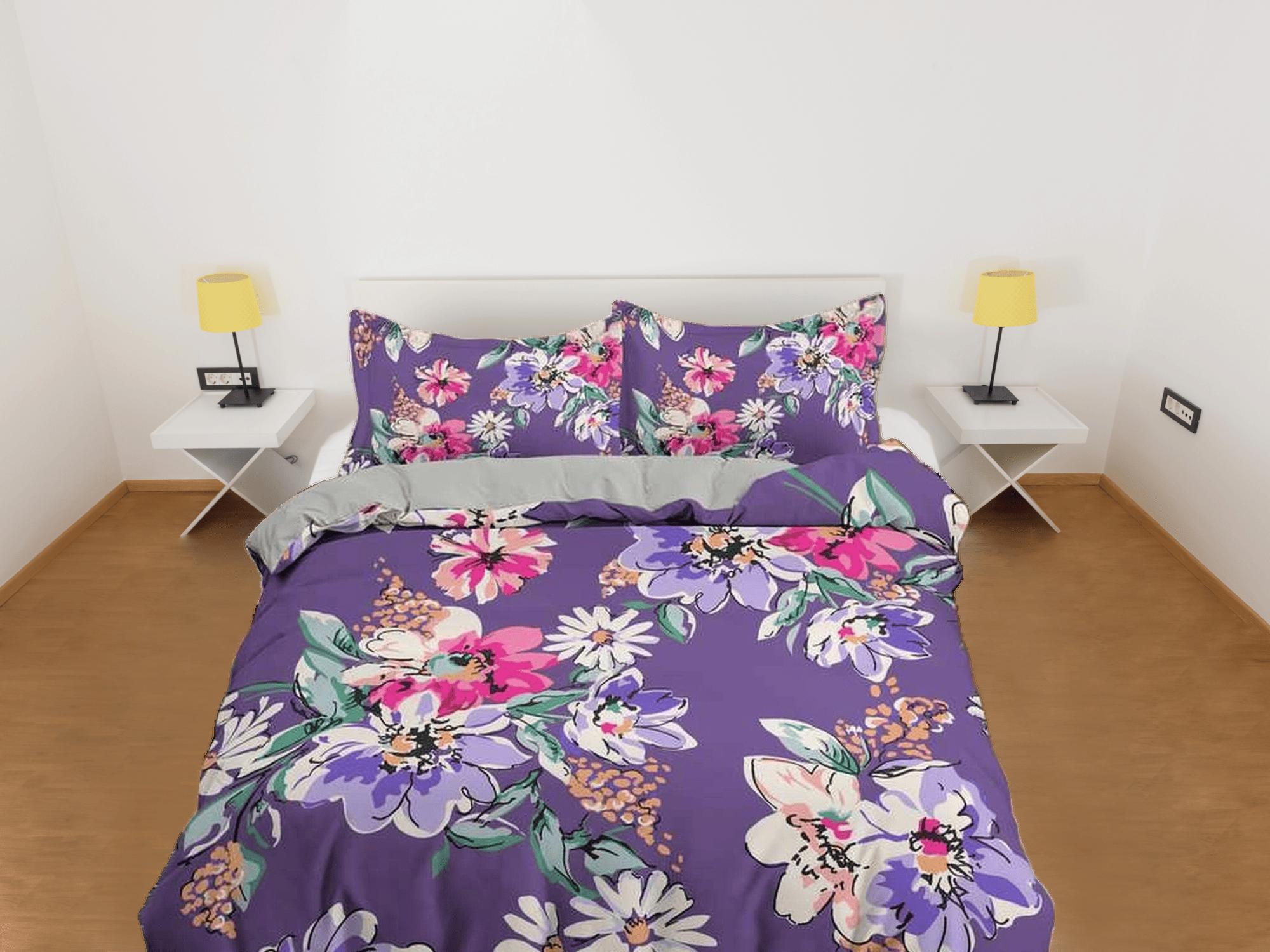 daintyduvet Purple floral duvet cover colorful bedding, teen girl bedroom, baby girl crib bedding boho maximalist aesthetic shabby chic bedding