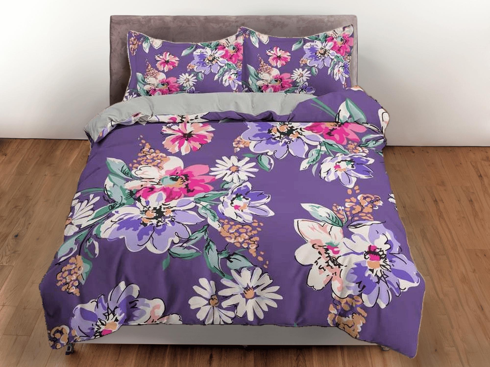 daintyduvet Purple floral duvet cover colorful bedding, teen girl bedroom, baby girl crib bedding boho maximalist aesthetic shabby chic bedding