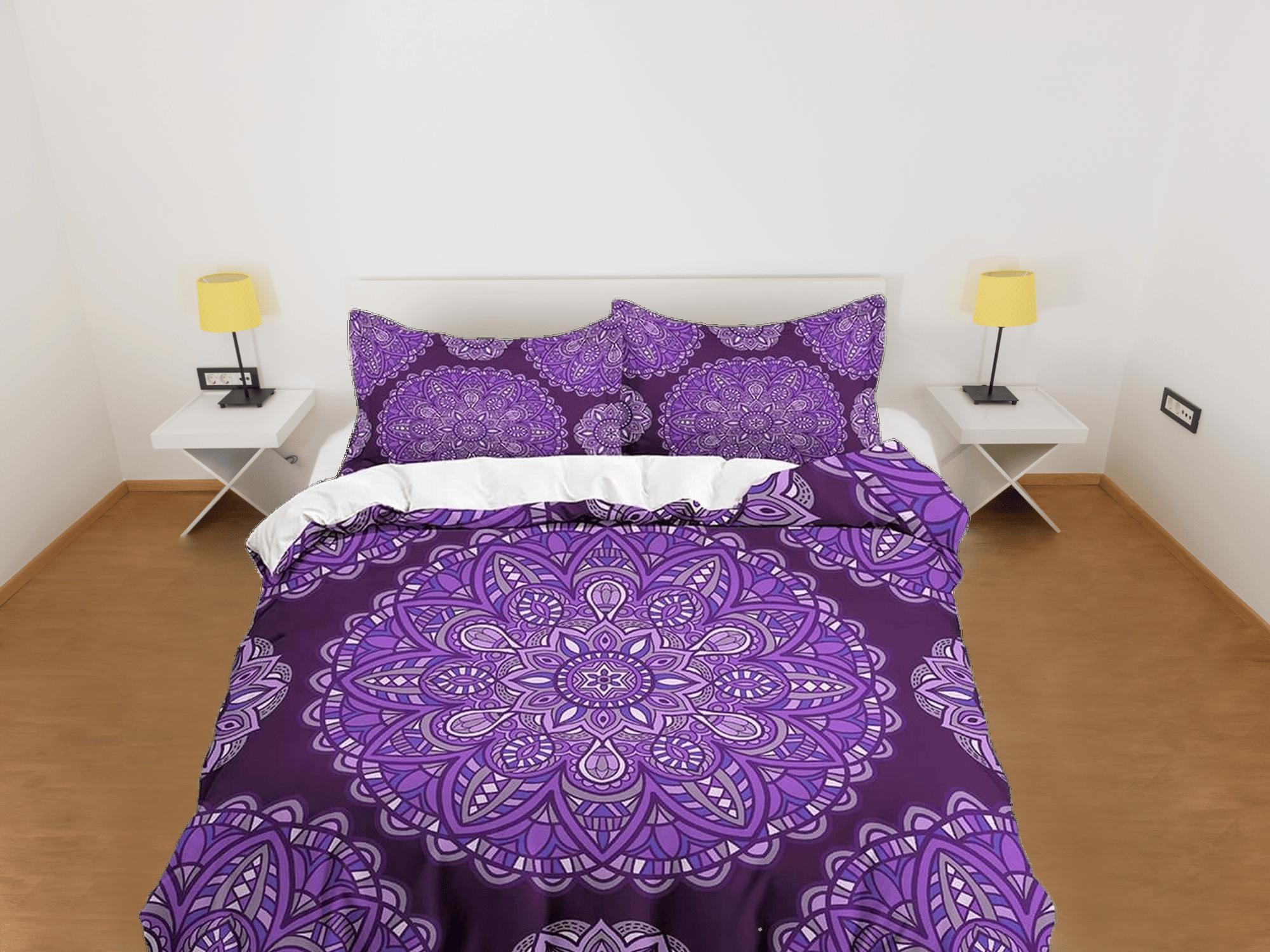 daintyduvet Purple mandala violet duvet cover boho bedding set full, queen, king, dorm bedding, aesthetic room decor indian bedspread maximalist decor