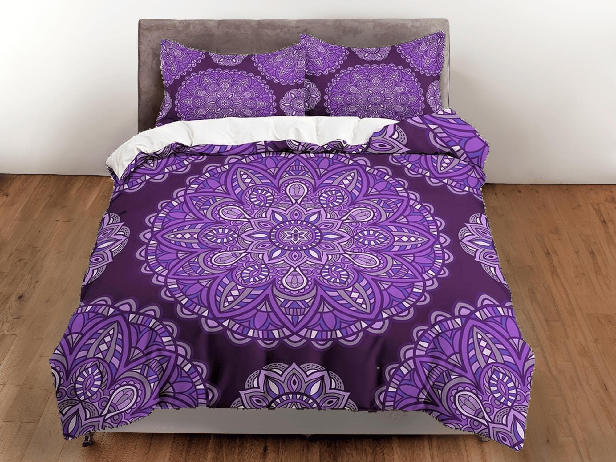 daintyduvet Purple mandala violet duvet cover boho bedding set full, queen, king, dorm bedding, aesthetic room decor indian bedspread maximalist decor