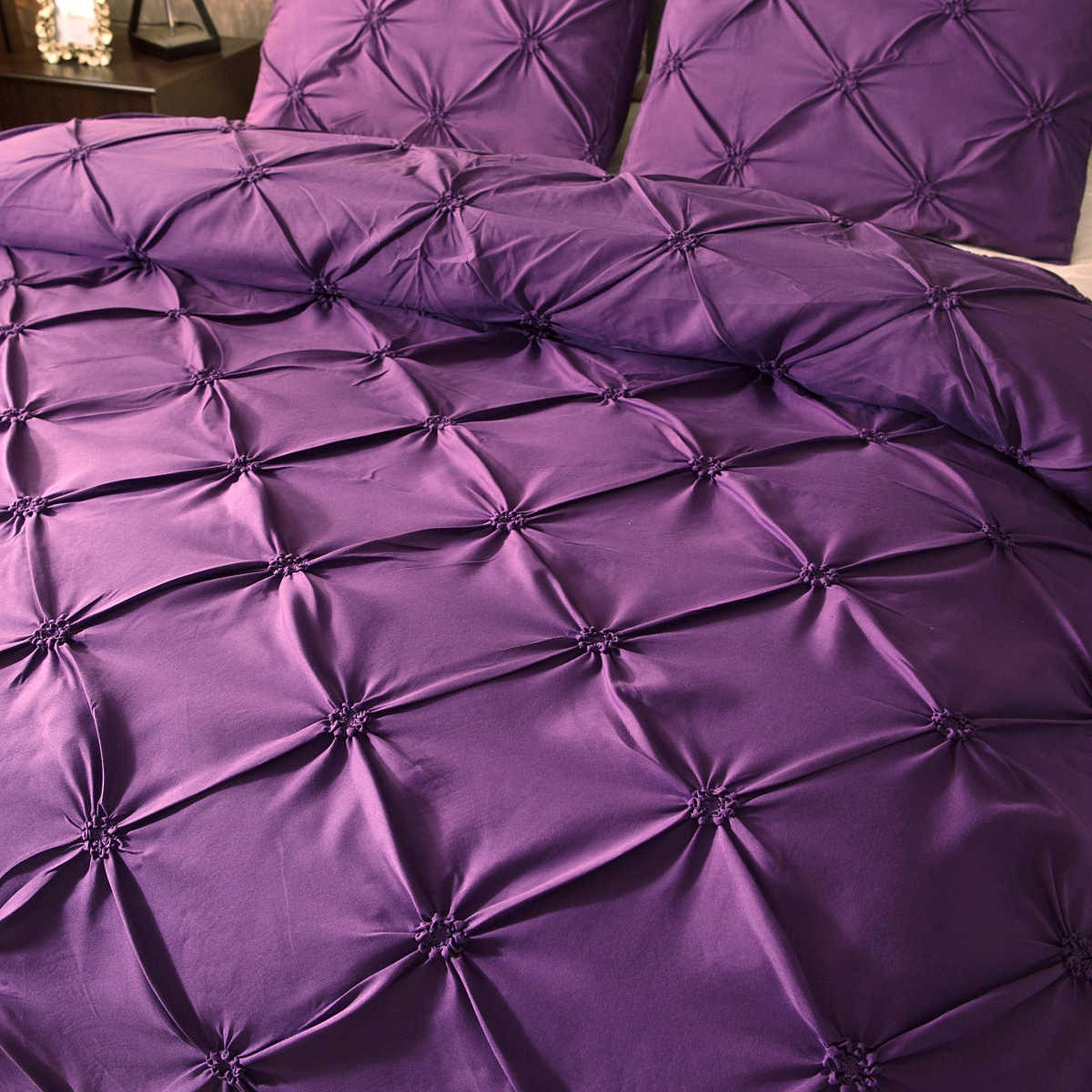 daintyduvet Purple Pintuck Bedding, Pinch Pleat Duvet Cover Set, Shabby Chic Bedding, Tufted Bed Cover, Luxury Aesthetic Duvet King Queen, Boho