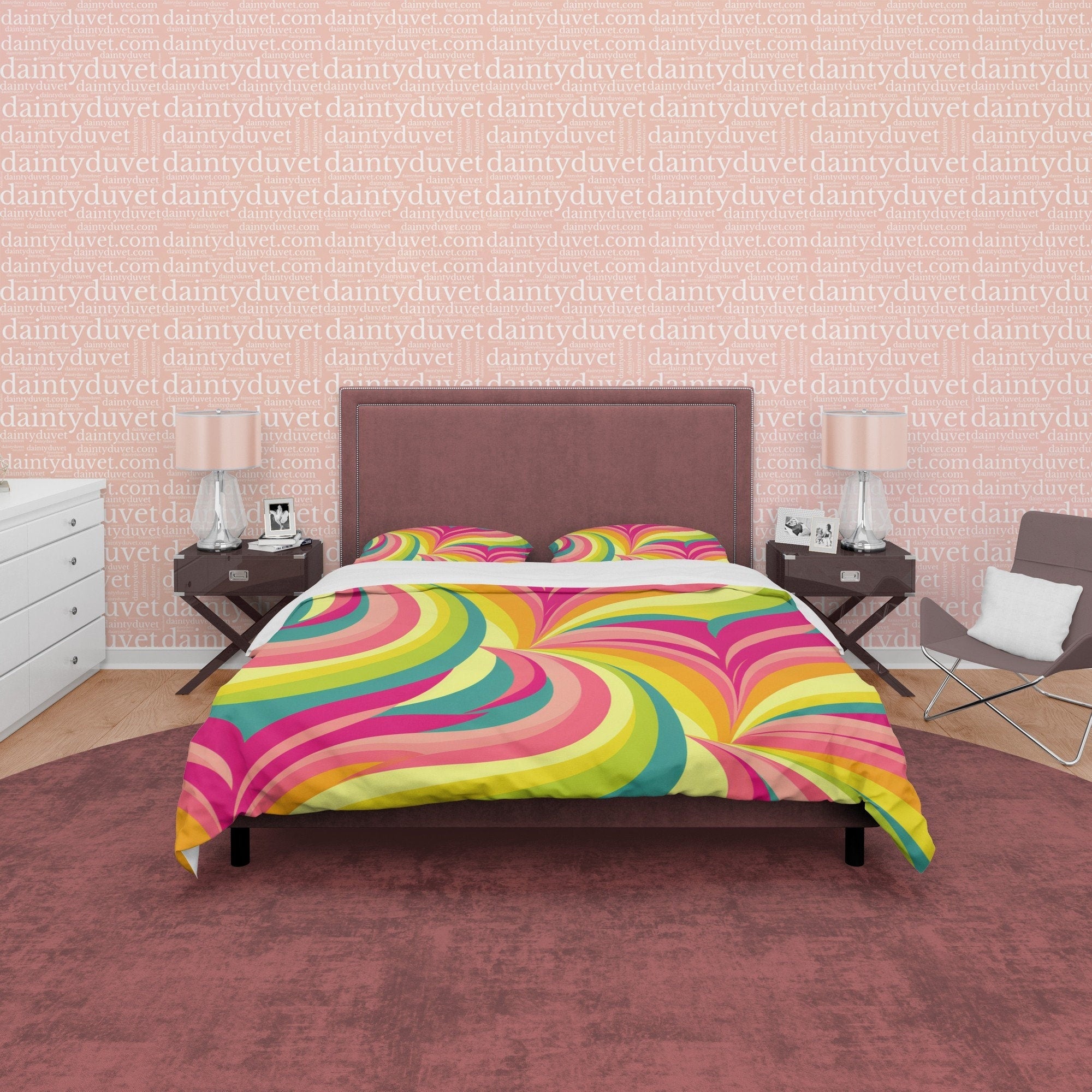 Rainbow Boho Bedding Colorful Duvet Cover Bohemian Bedroom Set, Floral Quilt Cover, Aesthetic Bedspread, Bright Color Unique Room Decor