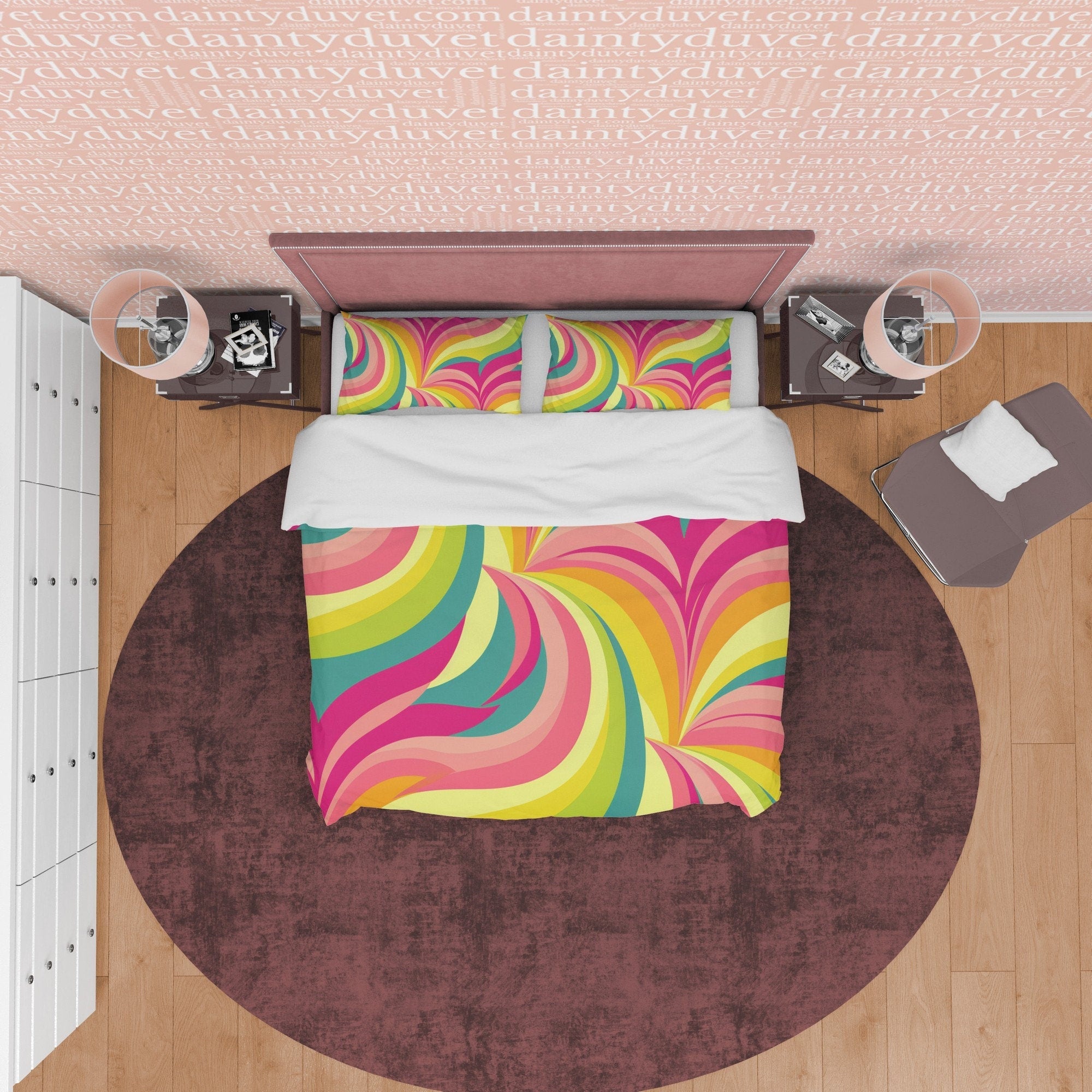 Rainbow Boho Bedding Colorful Duvet Cover Bohemian Bedroom Set, Floral Quilt Cover, Aesthetic Bedspread, Bright Color Unique Room Decor
