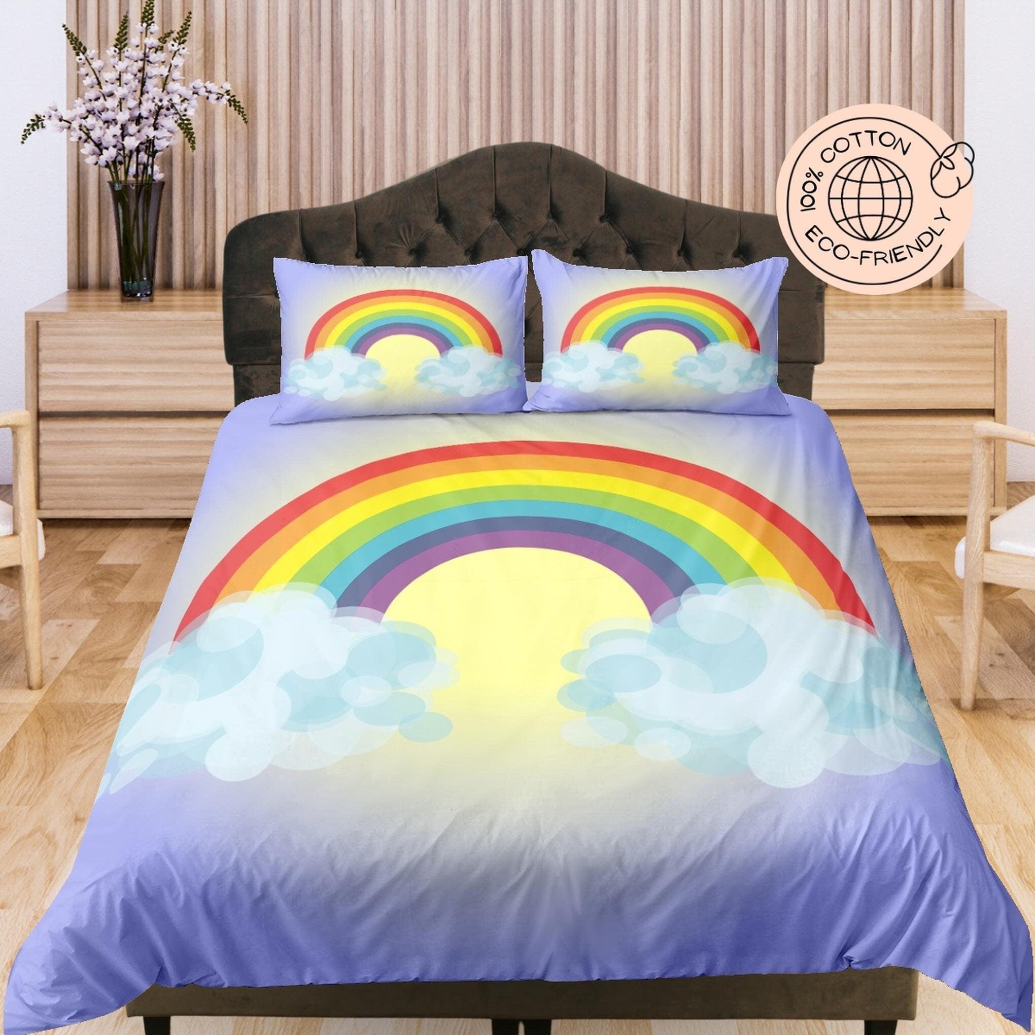 daintyduvet Rainbow Cotton Duvet Cover Set for Kids, Purple and Yellow Toddler Bedding, Baby Zipper Bedding, Nursery Bedding, Crib Blanket, Unisex