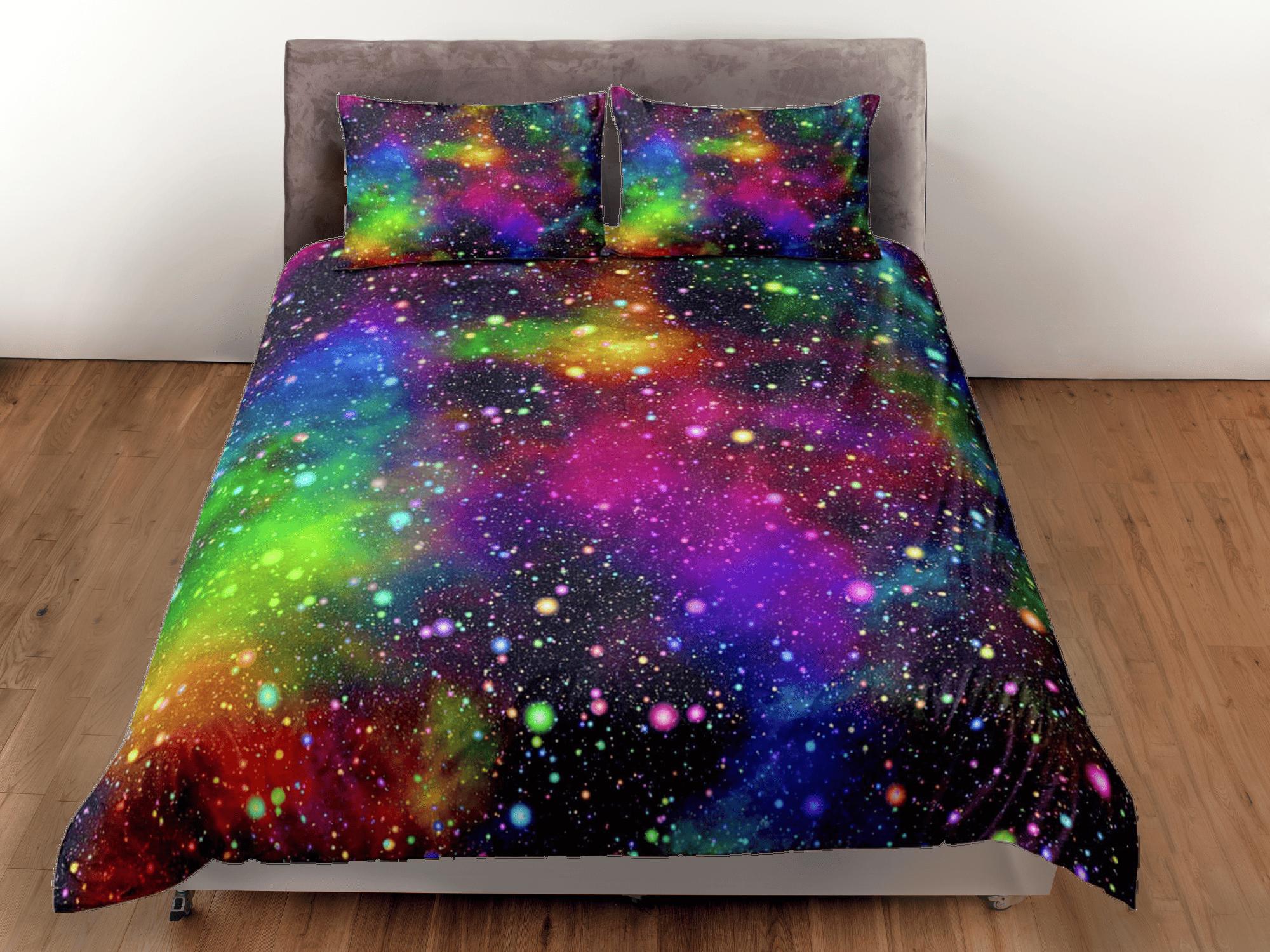 daintyduvet Rainbow galaxy bedding, 3d outer space bedding set full, cosmic duvet cover king, queen, dorm bedding, toddler bedding aesthetic duvet