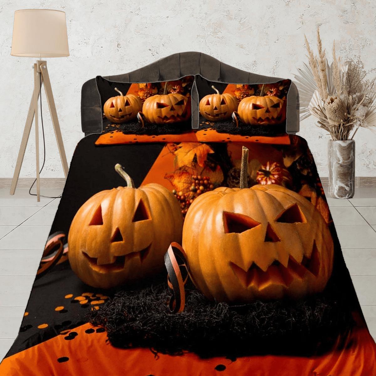 daintyduvet Real pumpkin halloween bedding & pillowcase, gothic duvet cover, dorm bedding, halloween decor goth bedding, halloween gift, toddler bedding