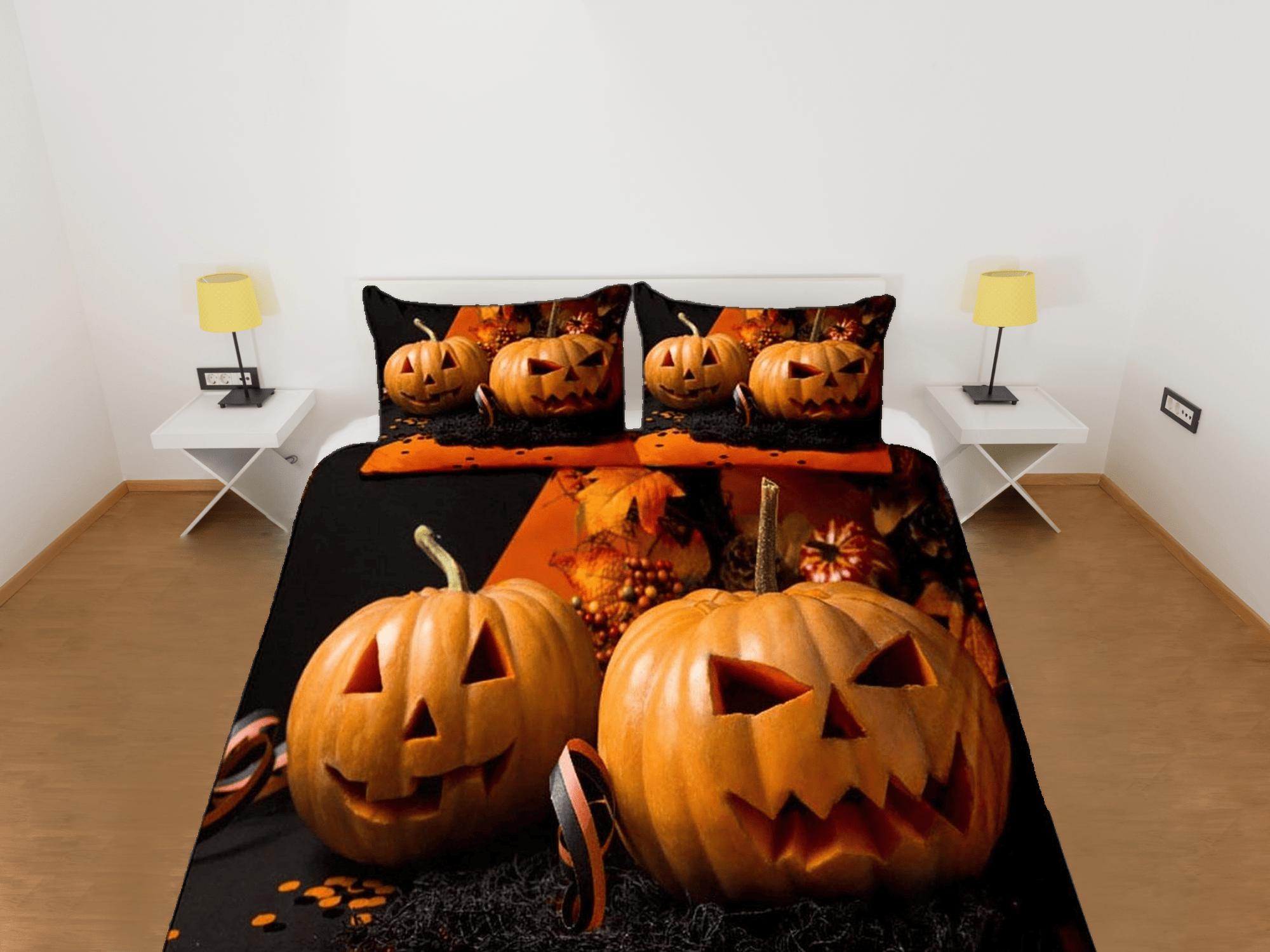 daintyduvet Real pumpkin halloween bedding & pillowcase, gothic duvet cover, dorm bedding, halloween decor goth bedding, halloween gift, toddler bedding