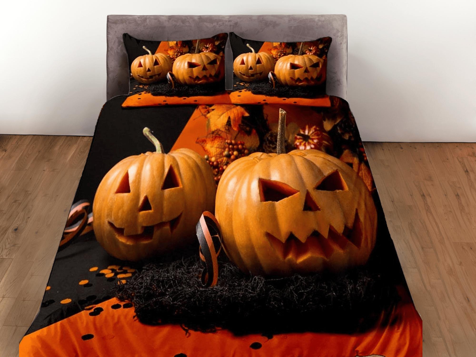 daintyduvet Real pumpkin halloween bedding & pillowcase, gothic duvet cover, dorm bedding, halloween decor goth bedding, halloween gift, toddler bedding