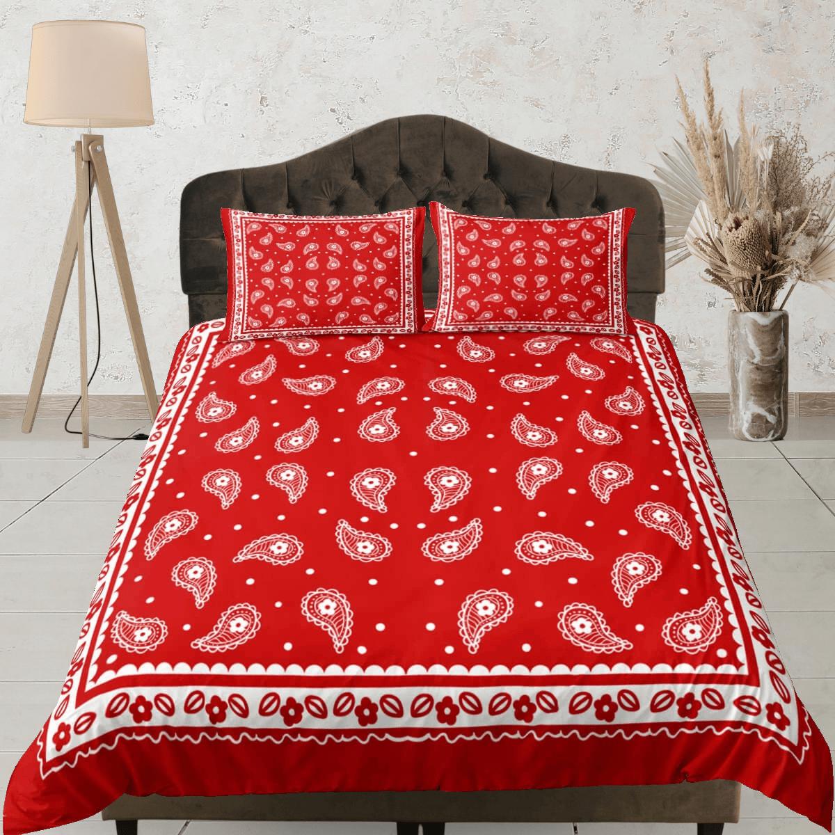 daintyduvet Red bandana paisley duvet cover set, aesthetic room decor bedding set full, king, queen size, abstract boho bedspread, luxury bed cover
