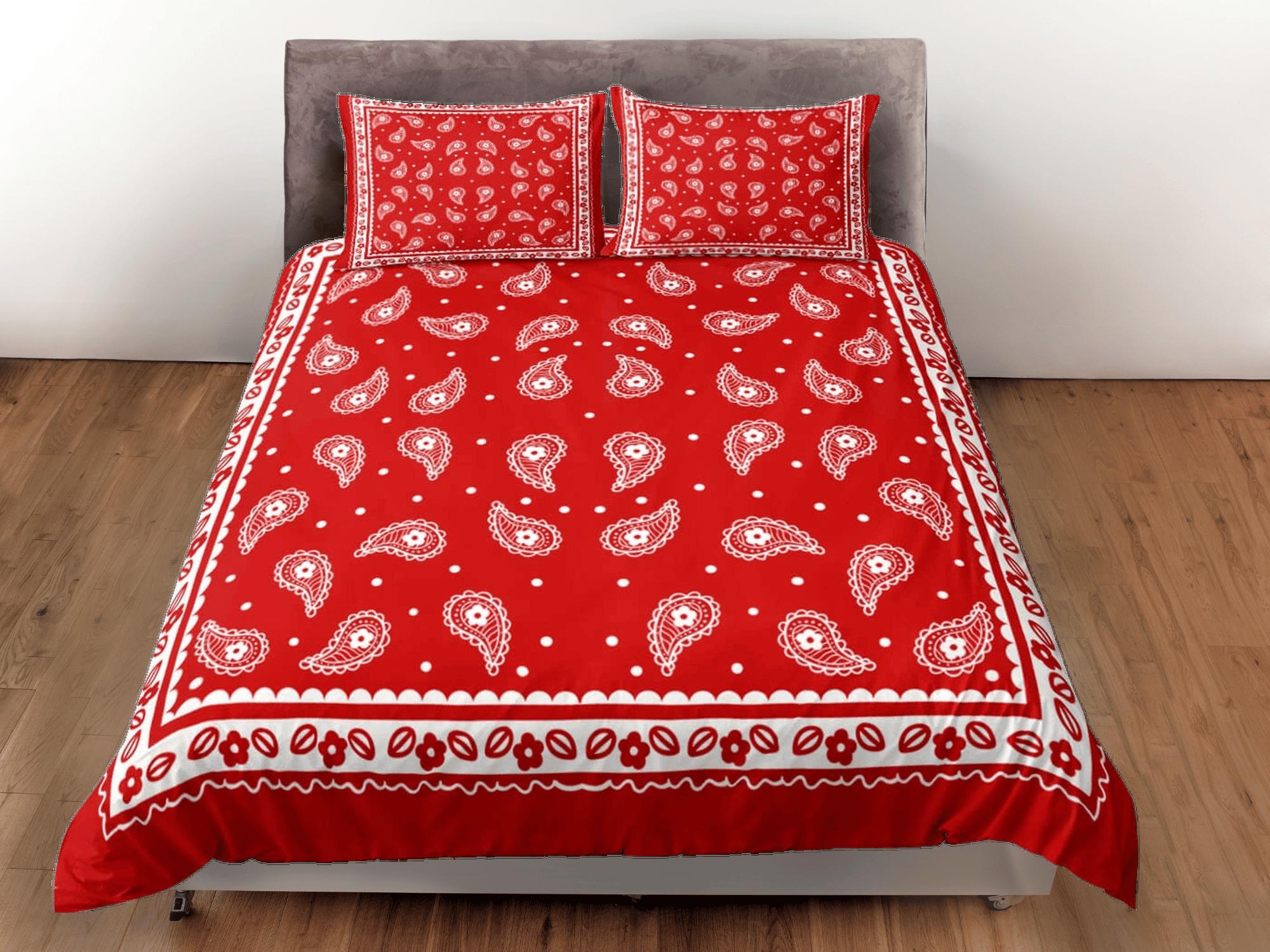 daintyduvet Red bandana paisley duvet cover set, aesthetic room decor bedding set full, king, queen size, abstract boho bedspread, luxury bed cover