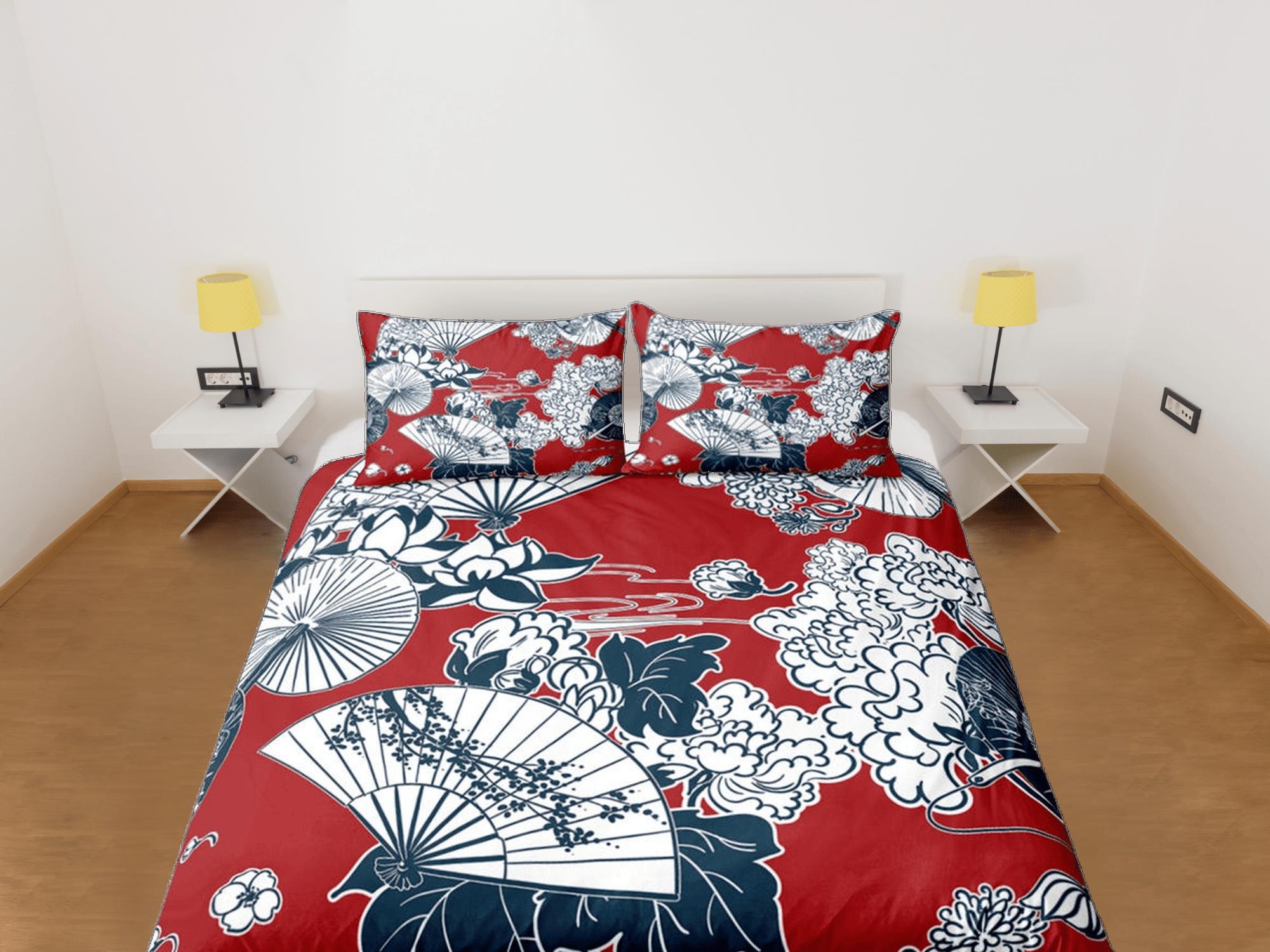 daintyduvet Red Duvet Cover Set Oriental Fan Asian Style Bedspread, Dorm Bedding & Pillowcase