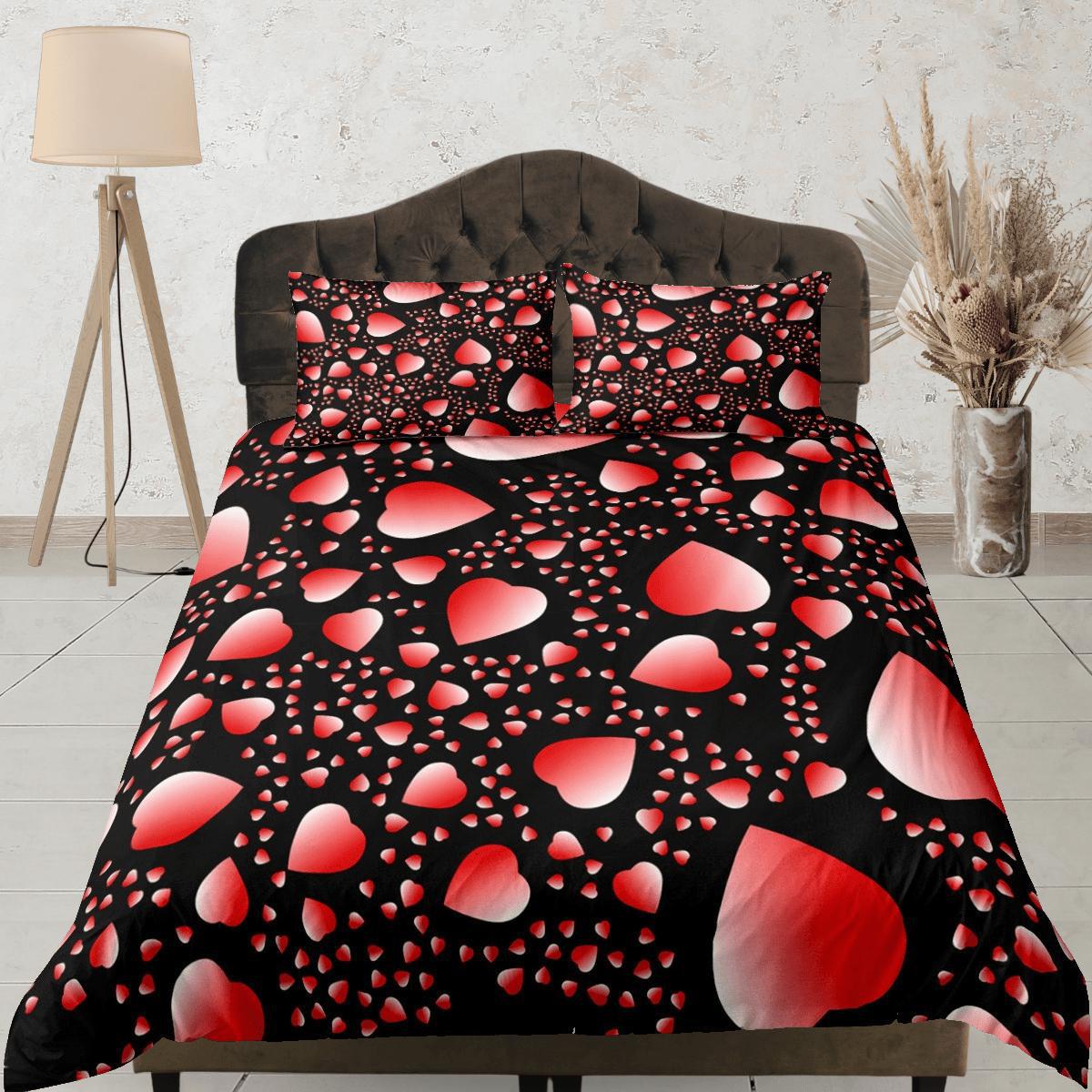 daintyduvet Red Hearts Duvet Cover Set Bedspread, Lovers Bedding Pillowcase Comforter Cover, Bedroom for Couples