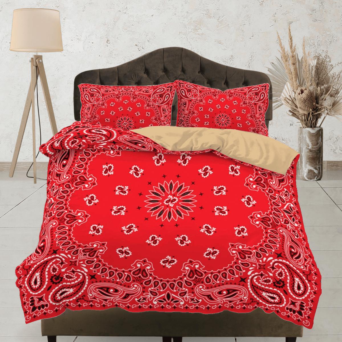 daintyduvet Red Paisley Bandana Inspired Duvet Cover Set Bedspread, Dorm Bedding & Pillowcase