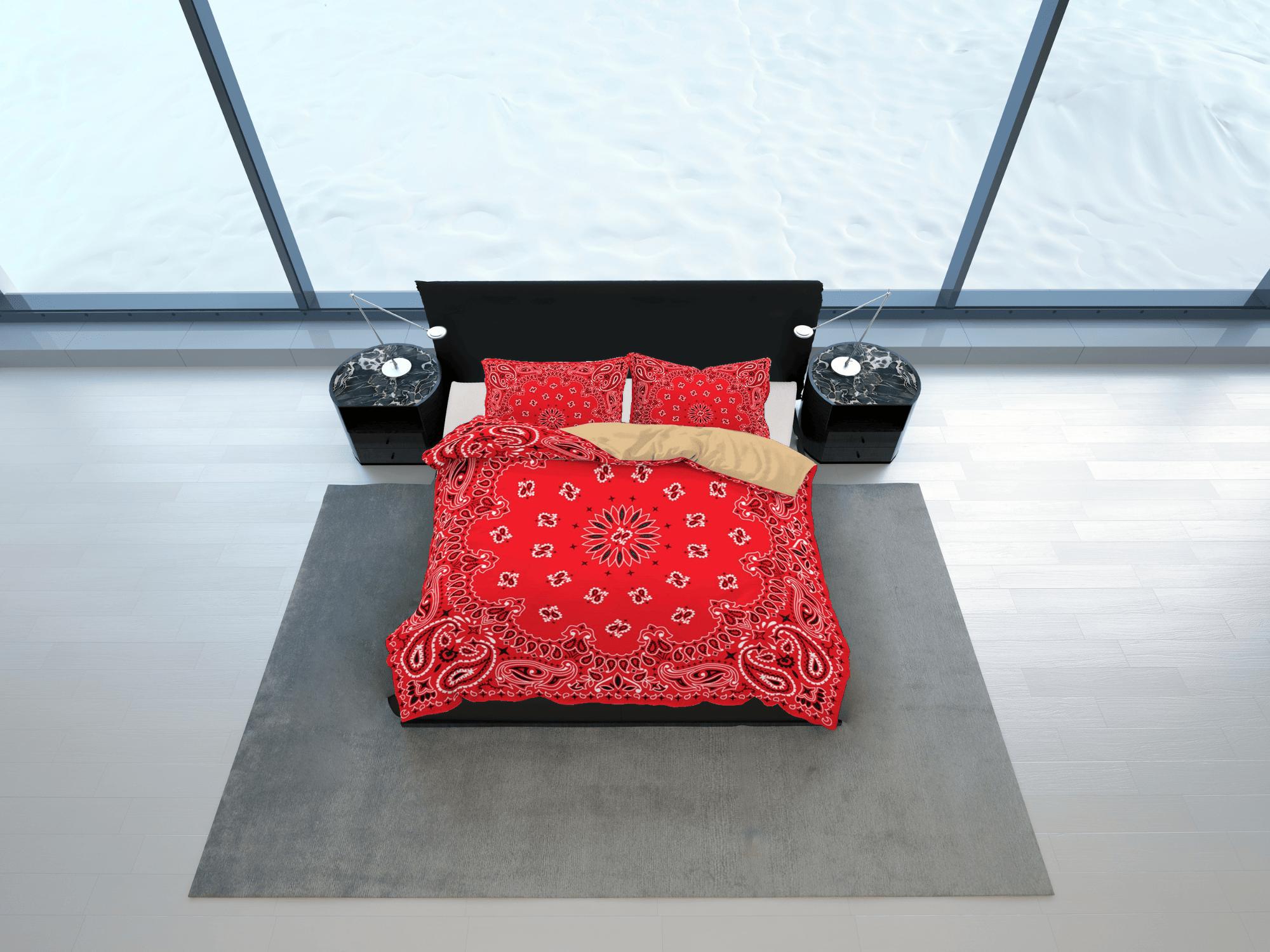 daintyduvet Red Paisley Bandana Inspired Duvet Cover Set Bedspread, Dorm Bedding & Pillowcase