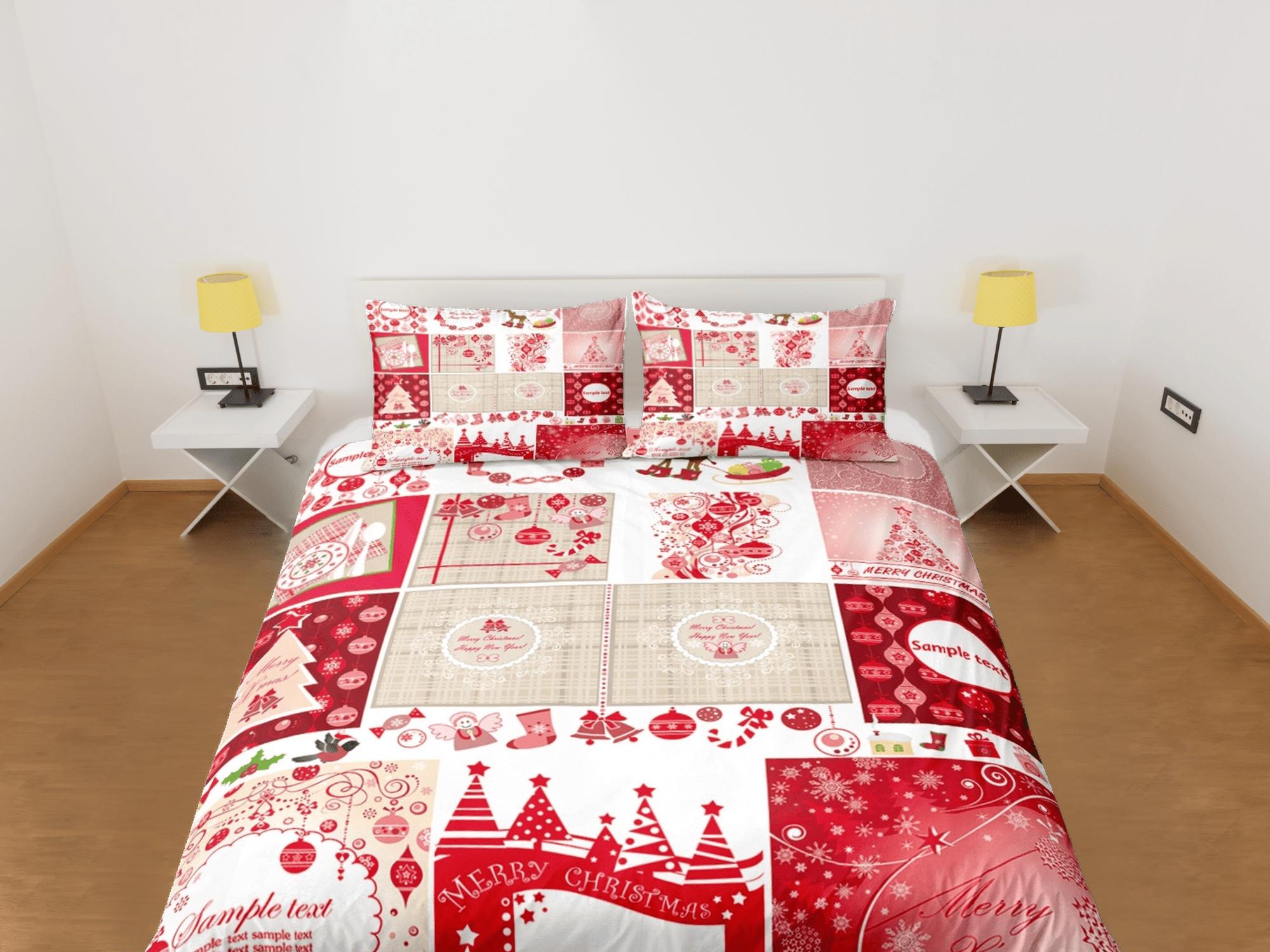 daintyduvet Red patchwork Christmas bedding & pillowcase holiday gift duvet cover king queen full twin toddler bedding baby Christmas farmhouse decor