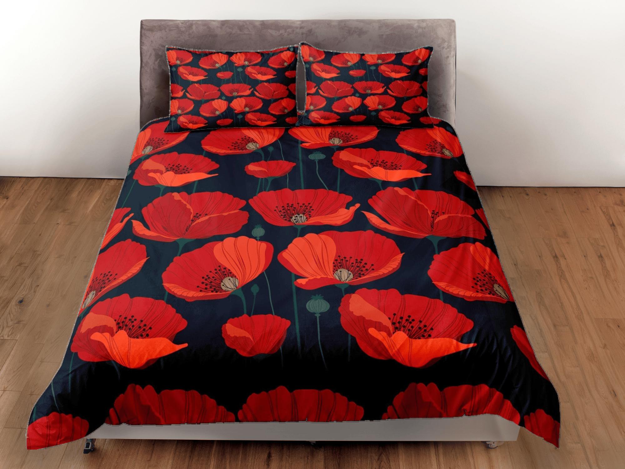 daintyduvet Red poppies floral duvet cover colorful bedding, teen girl bedroom, baby girl crib bedding boho maximalist bedspread aesthetic bedding