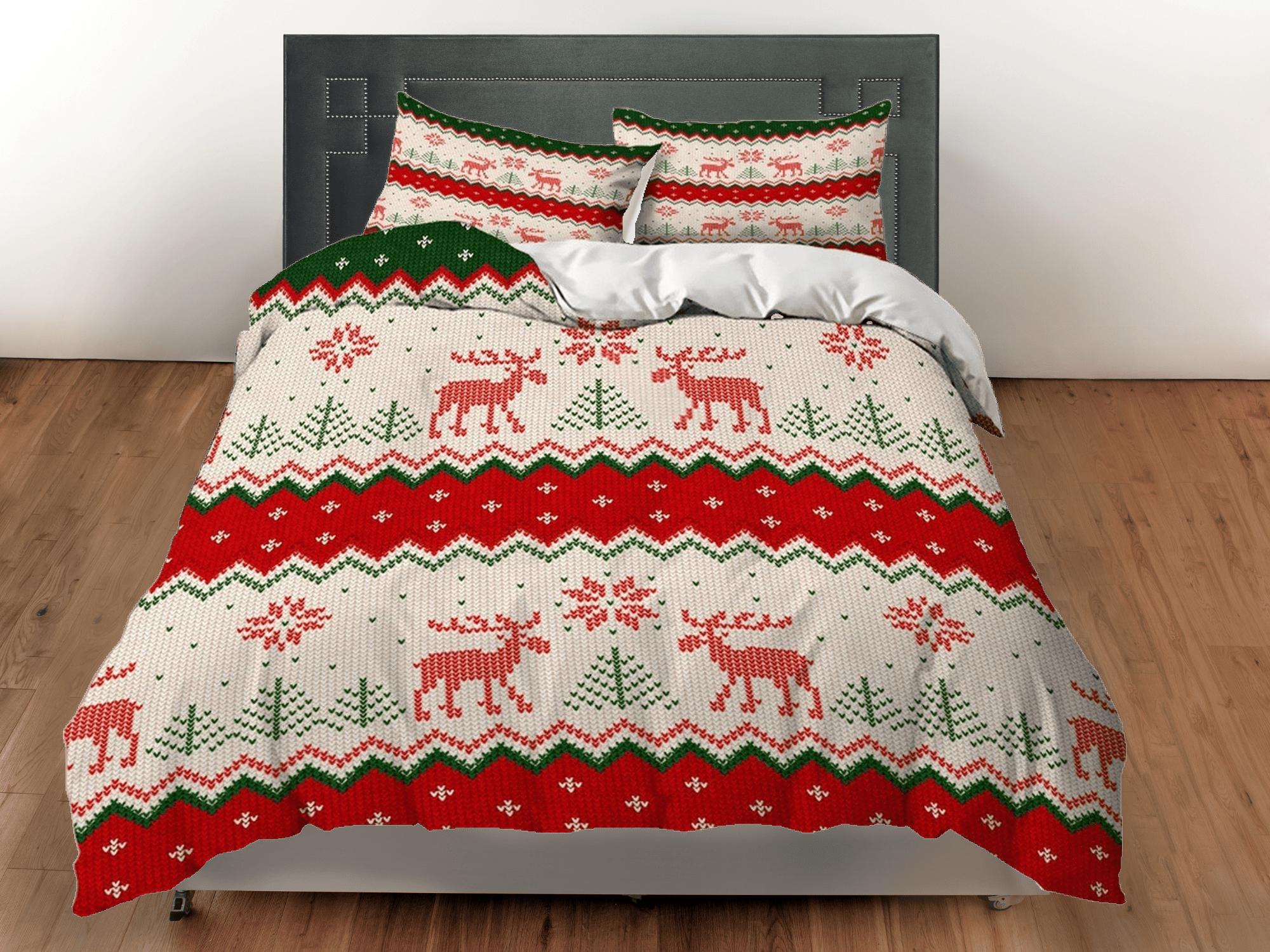 daintyduvet Reindeer 1950s Christmas bedding & pillowcase holiday gift duvet cover king queen full twin toddler bedding baby Christmas farmhouse decor