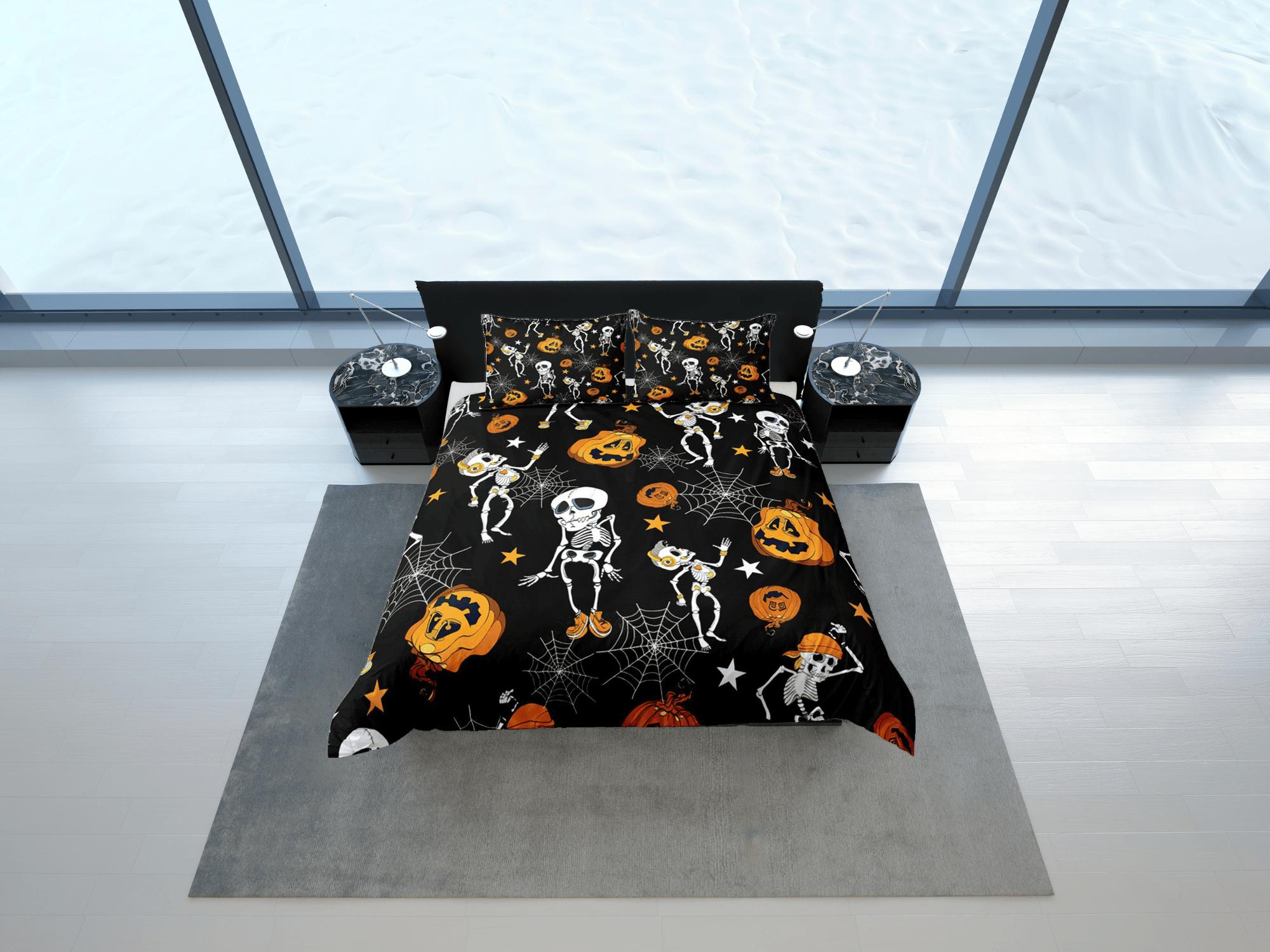 daintyduvet Retro black halloween bedding & pillowcase, gothic duvet cover, dorm bedding, halloween decor goth bedding, halloween gift, toddler bedding