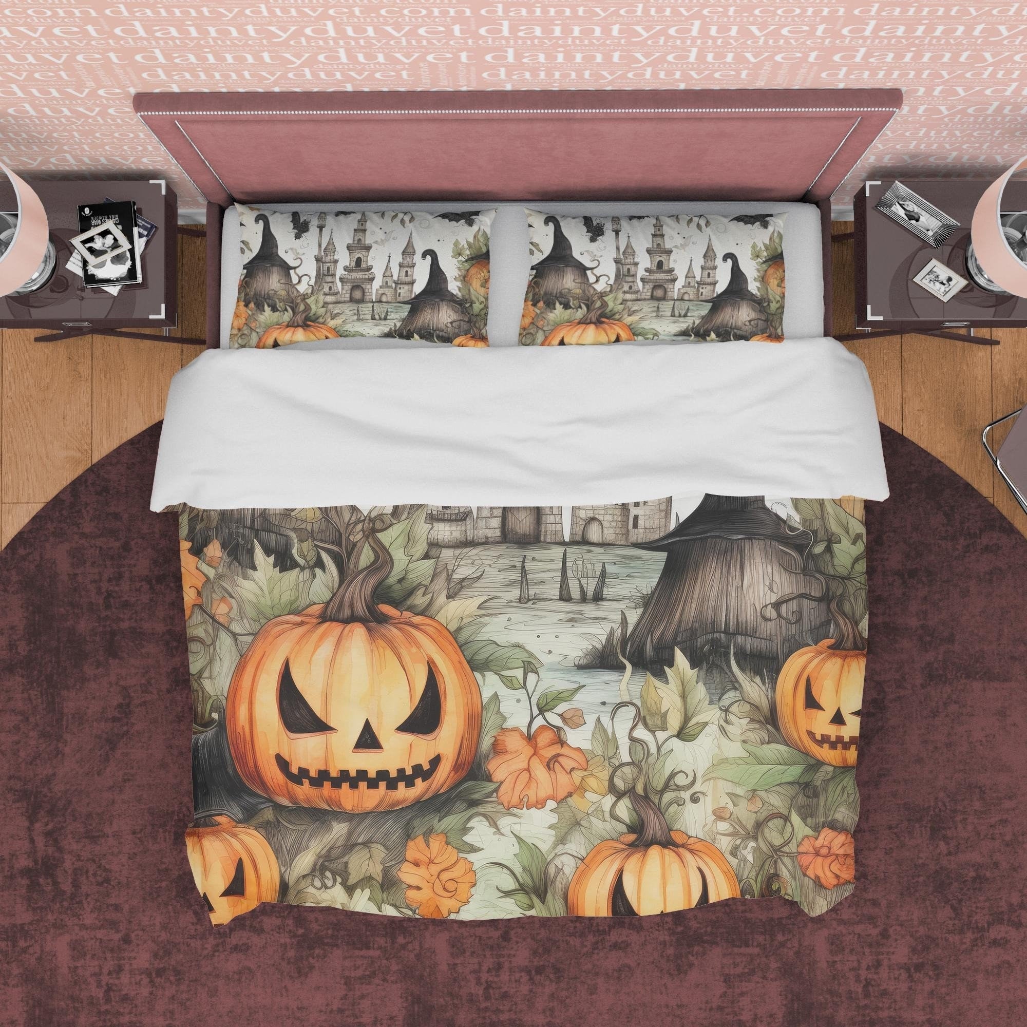 Retro Farmhouse Bedding Pumpkin Duvet Cover Set, Halloween Quilt Cover, Autumn Bedspread, Aesthetic Comforter Bed Cover Zipper Closure