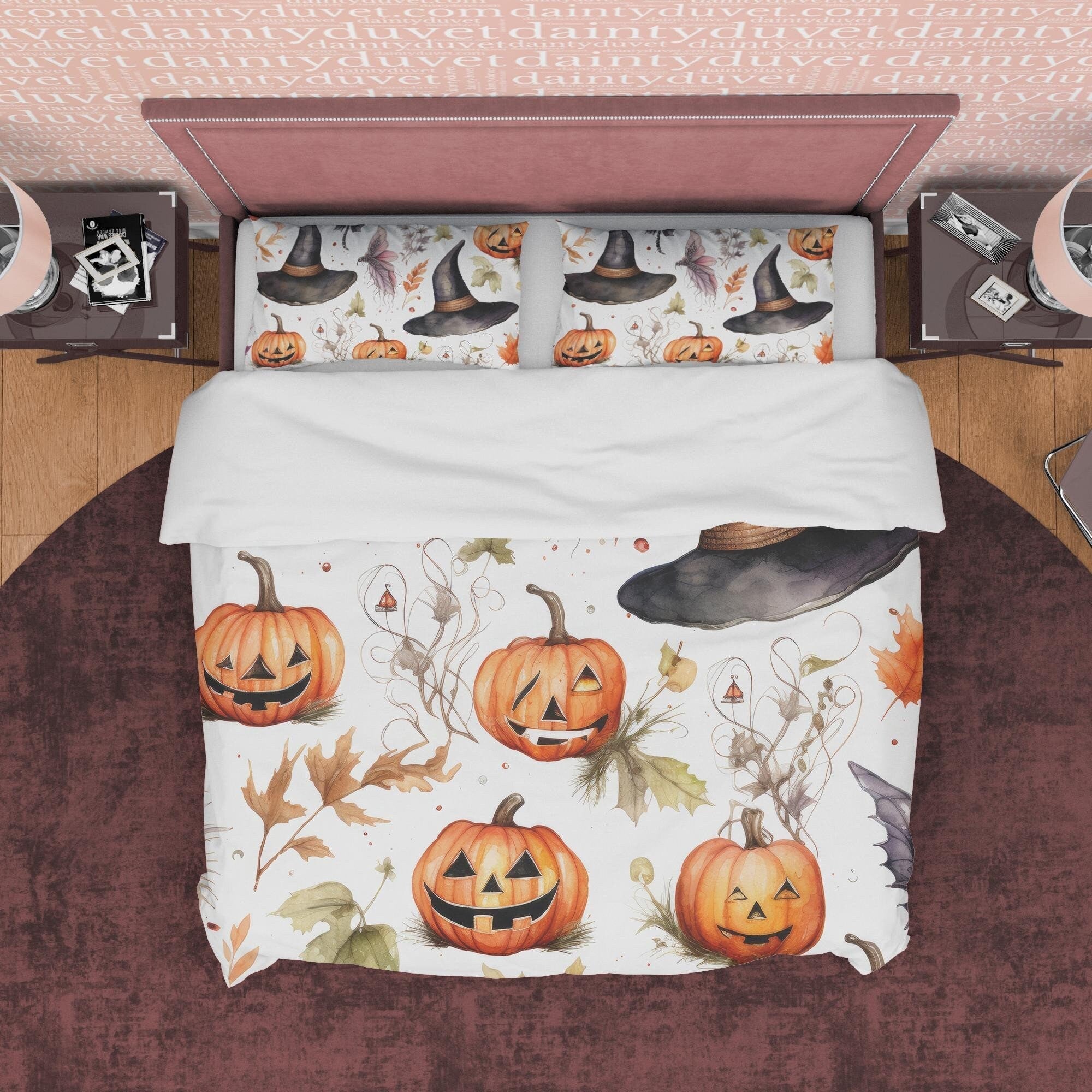 Retro Pumpkin White Duvet Cover Set, Spooky Bedding, Halloween Quilt Cover Autumn Room Decor, Farmhouse Bed Cover, Toddler Bedspread