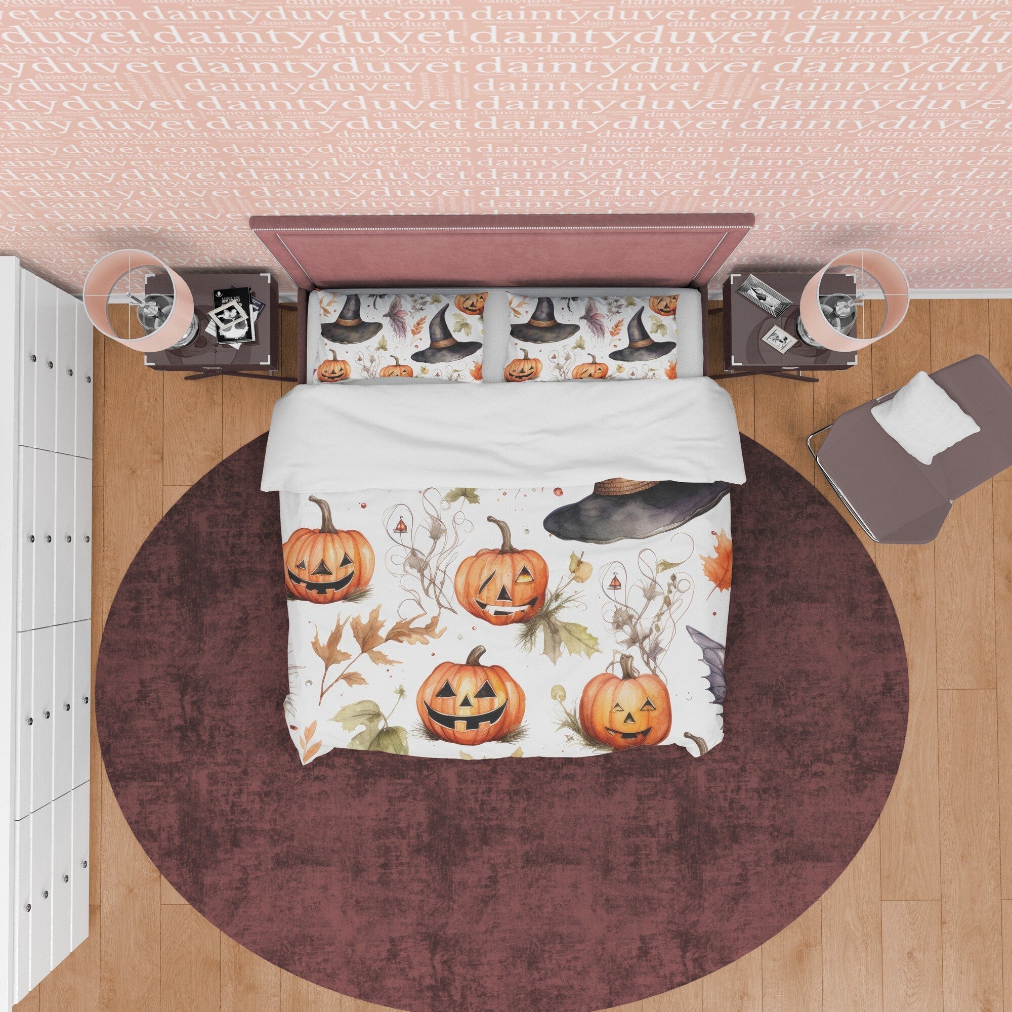 Retro Pumpkin White Duvet Cover Set, Spooky Bedding, Halloween Quilt Cover Autumn Room Decor, Farmhouse Bed Cover, Toddler Bedspread