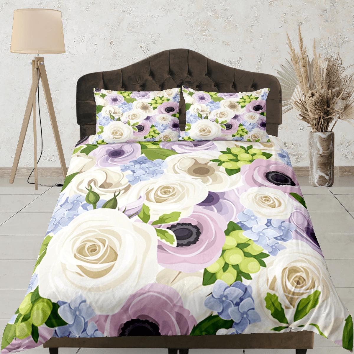 daintyduvet Roses Duvet Cover Set Colorful Girly Bedspread, Floral Dorm Bedding Pillowcase