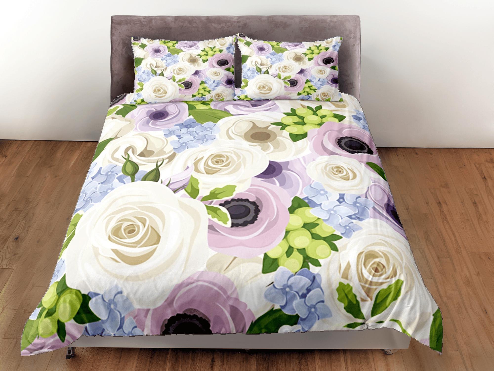 daintyduvet Roses Duvet Cover Set Colorful Girly Bedspread, Floral Dorm Bedding Pillowcase