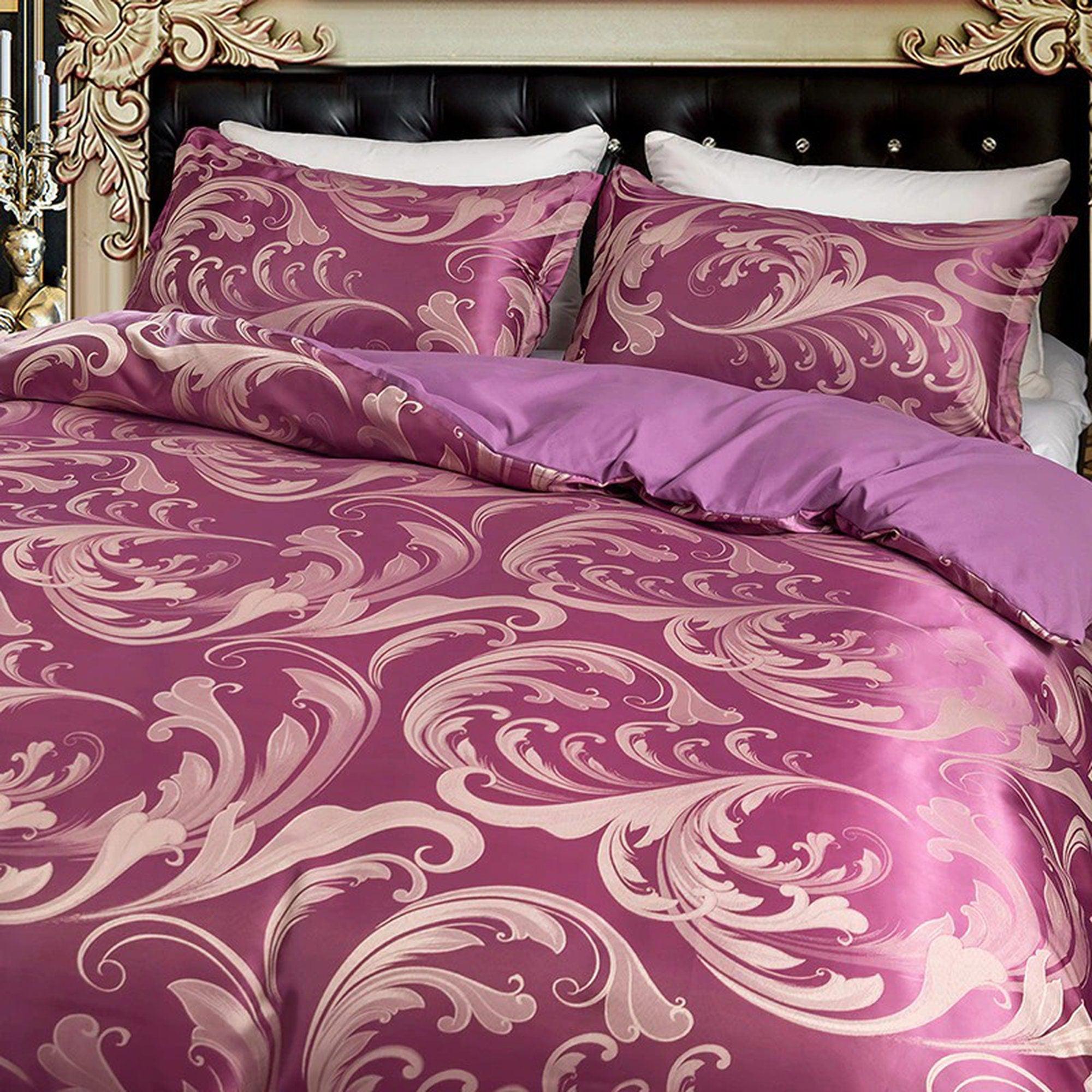 daintyduvet Rouge Pink Luxury Bedding made with Silky Jacquard Fabric, Damask Duvet Cover Set, Designer Bedding, Aesthetic Duvet King Queen Full Twin