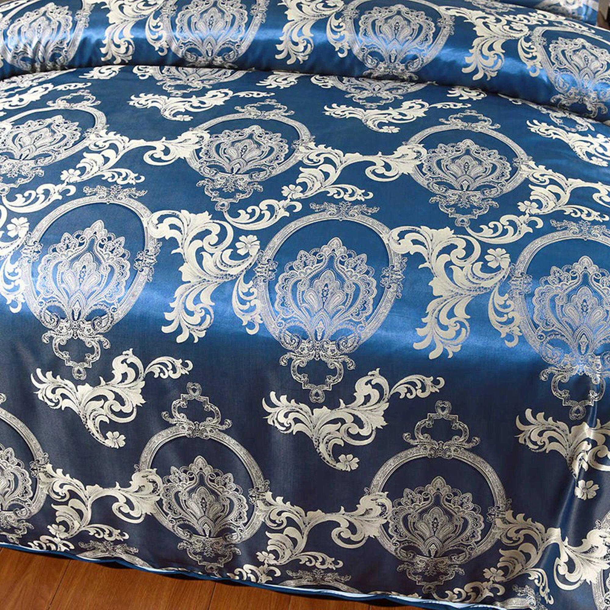 daintyduvet Royal Blue Luxury Bedding made with Silky Jacquard Fabric, Victorian Duvet Cover Set, Designer Bedding, Aesthetic Duvet King Queen Full Twin
