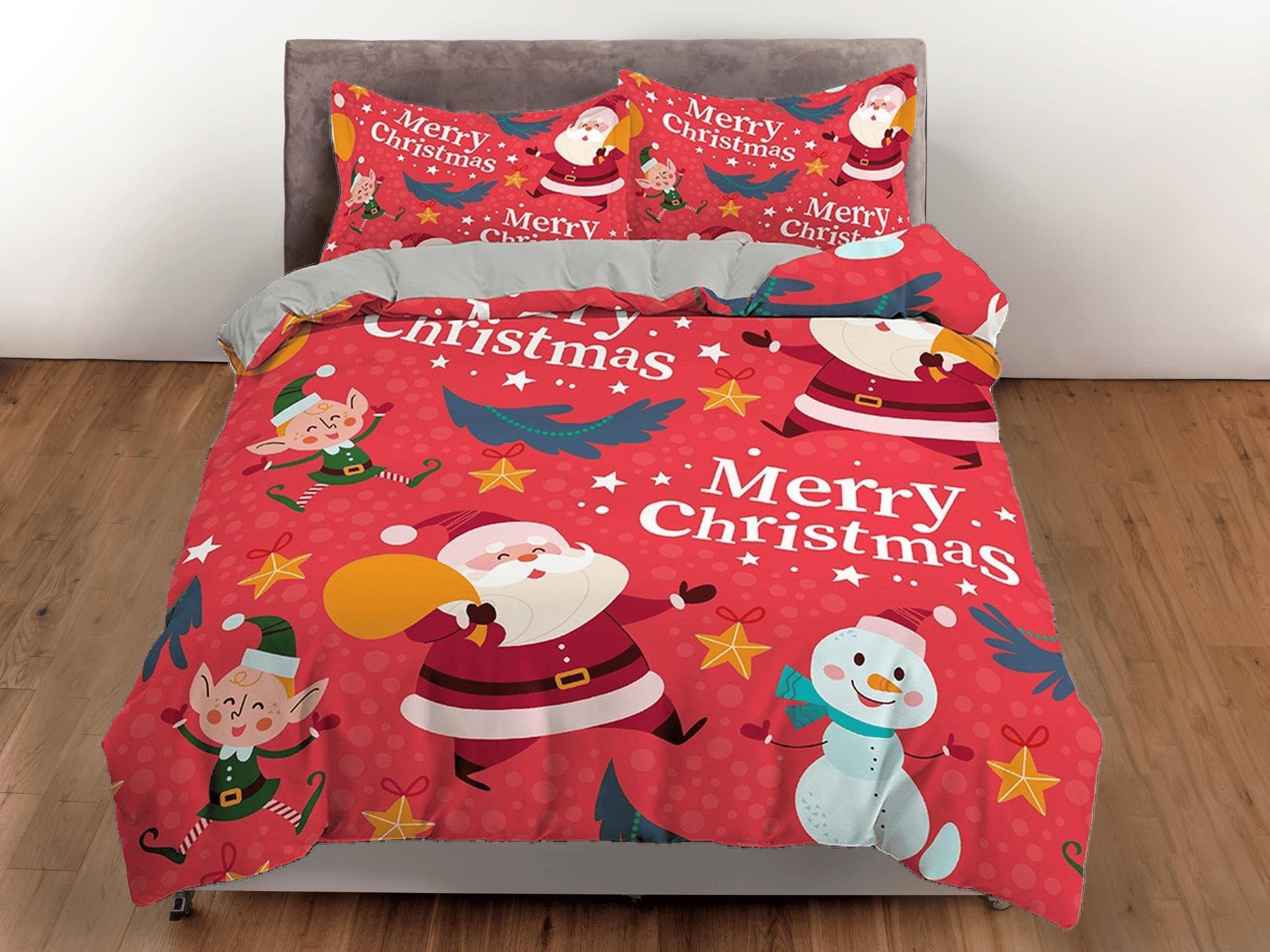 daintyduvet Santa claus and snowman bright red duvet cover set christmas full size bedding & pillowcase, college bedding, toddler bedding, holiday gift