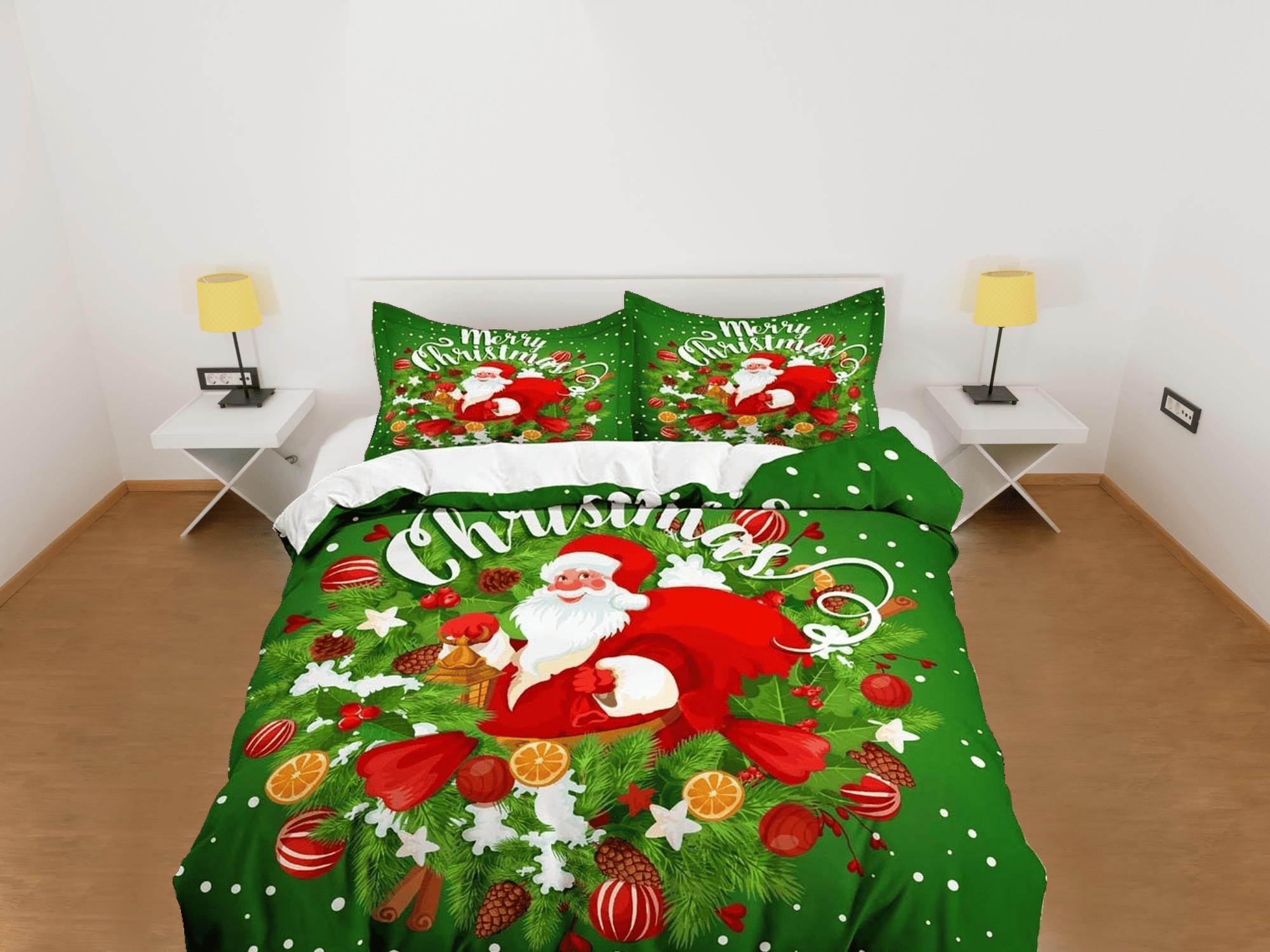 daintyduvet Santa Claus Christmas wreath green bedding & pillowcase holiday gift duvet cover king queen toddler bedding baby Christmas farmhouse decor