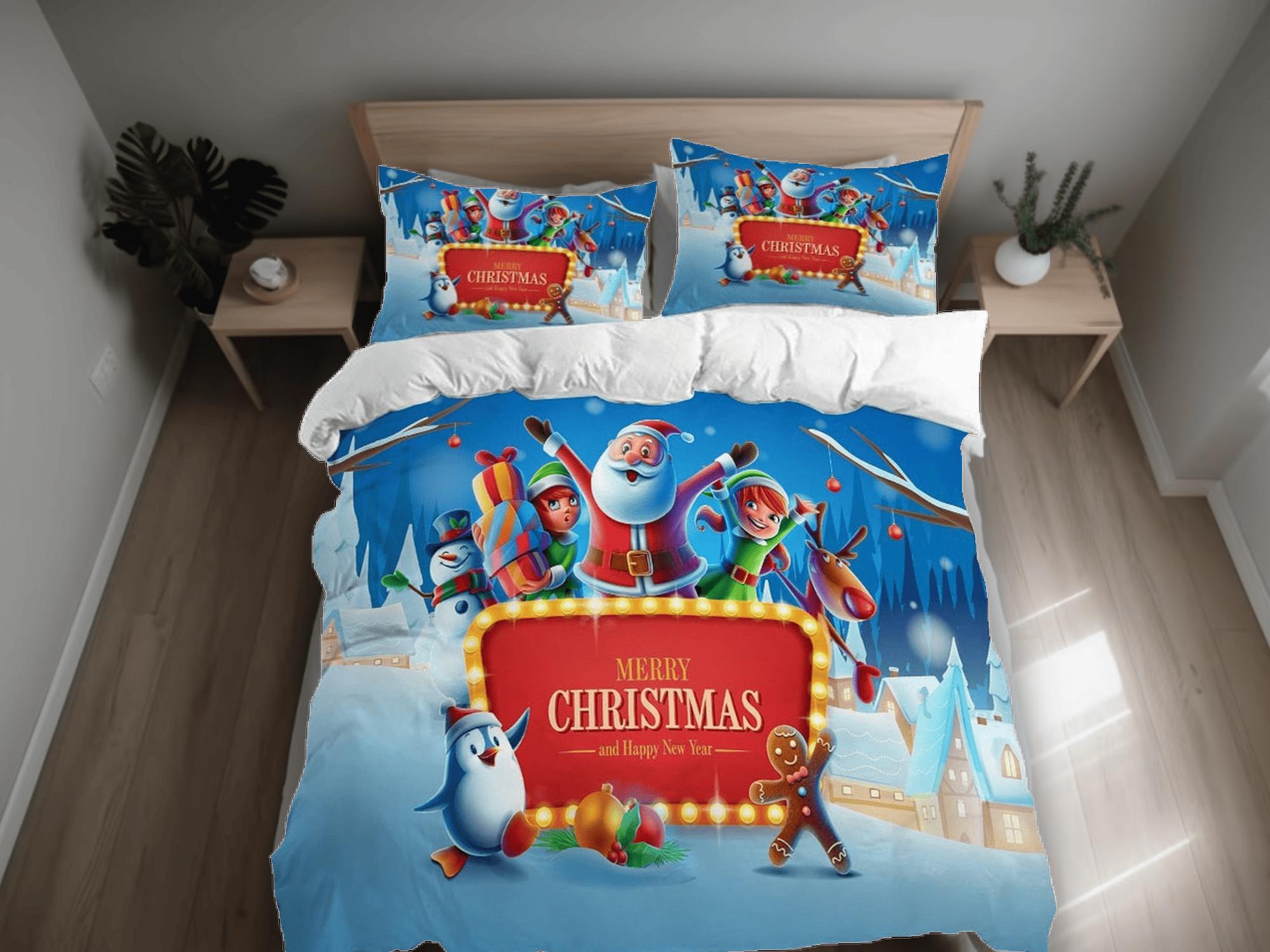 daintyduvet Santa Claus friends Merry Christmas bedding set holiday gift duvet cover king queen full twin toddler bedding baby Christmas farmhouse decor