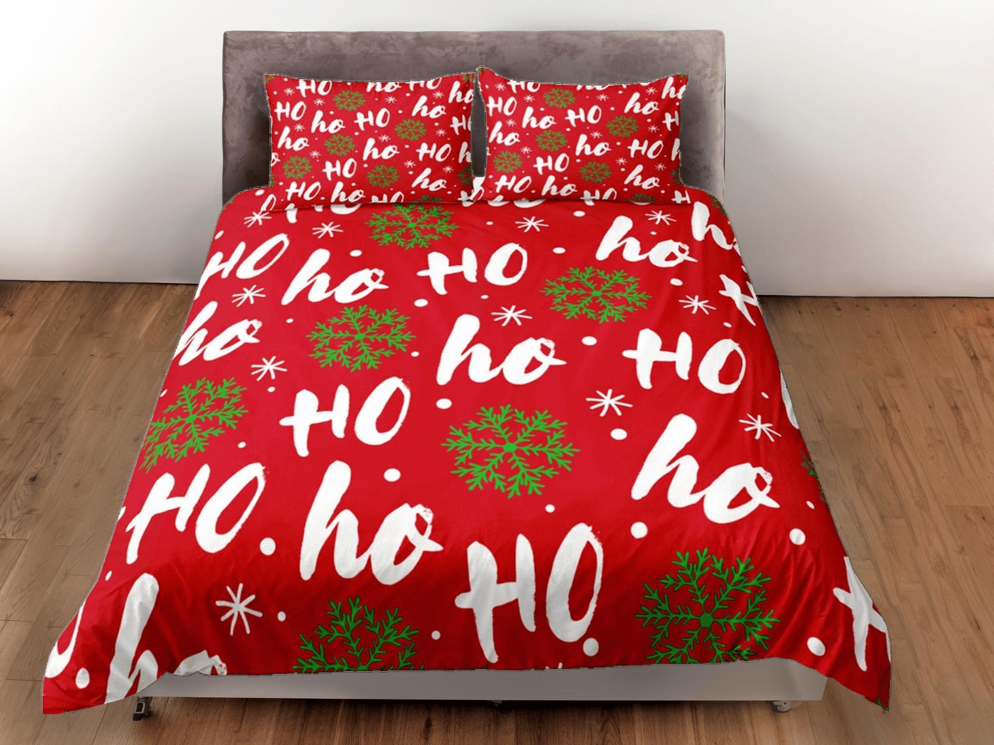 daintyduvet Santa claus ho ho ho laugh red duvet cover set, christmas full size bedding pillowcase, college bedding, crib toddler bedding, holiday gift