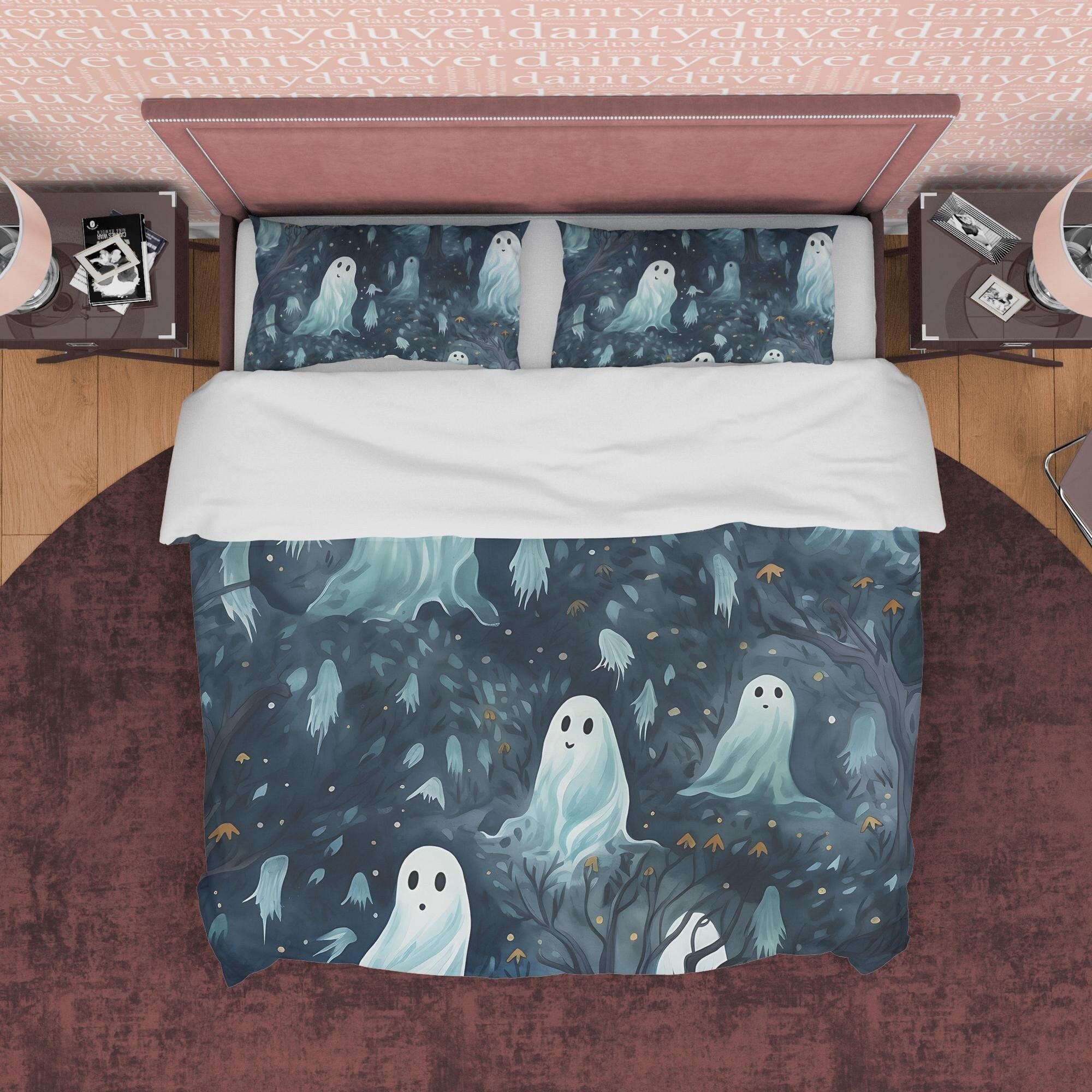 Scary Ghost Duvet Cover Set, Haunted Forest Bedding, Dark Spooky Blanket Cover Aesthetic Zipper Bedding, Halloween Night Room Decor