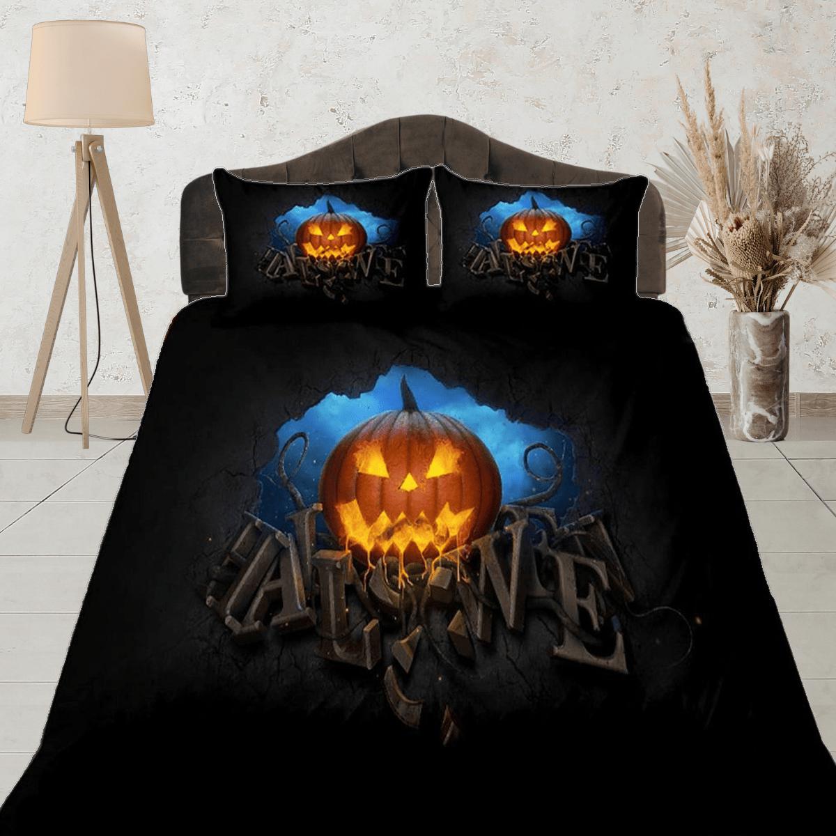daintyduvet Scary pumpkin halloween bedding & pillowcase, gothic duvet cover, dorm bedding, goth decor toddler bedding, halloween gift