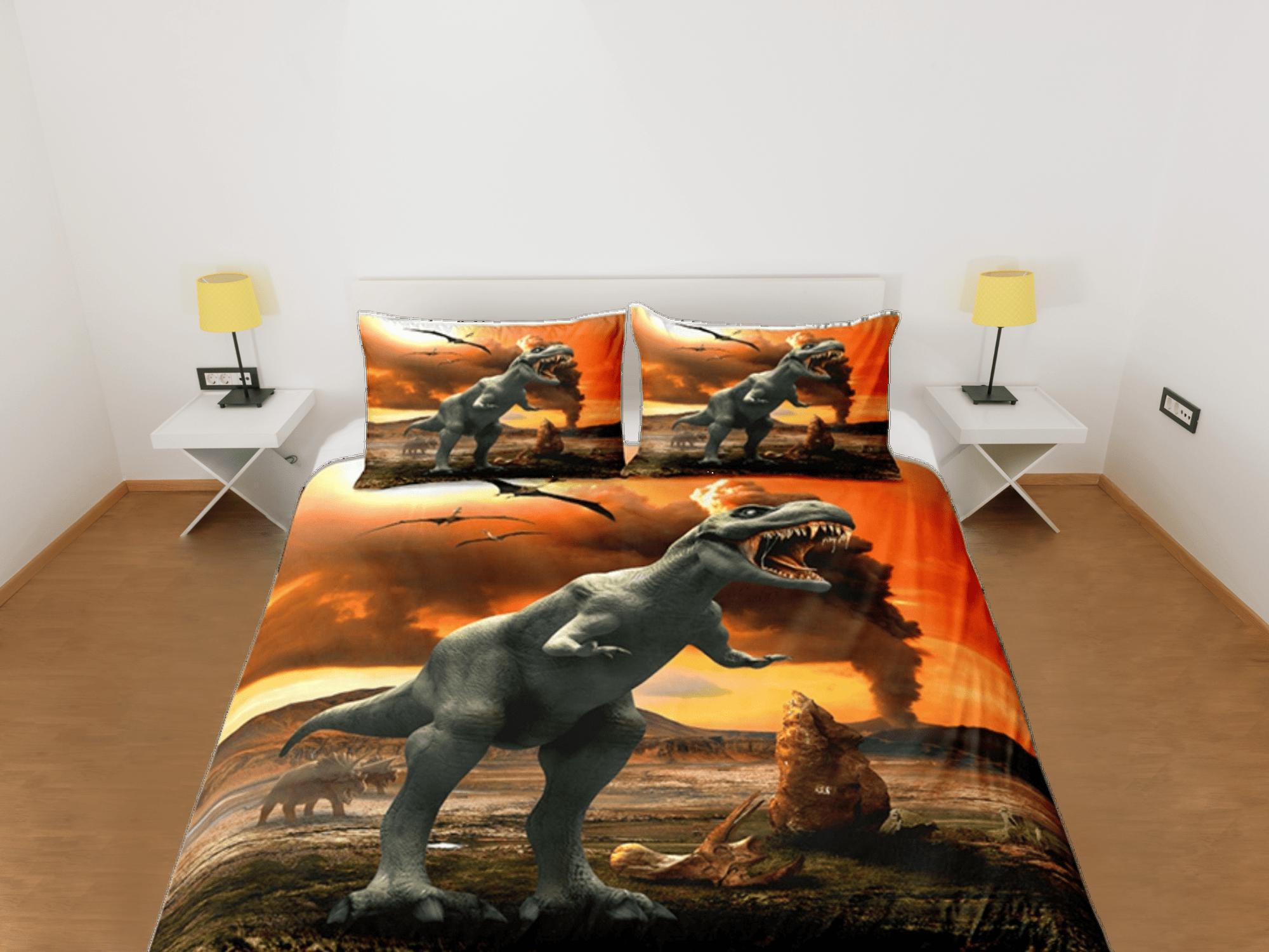 daintyduvet Sci-Fi Orange Duvet Cover Set Dinosaur Bedspread, Animal Dorm Bedding & Pillowcase