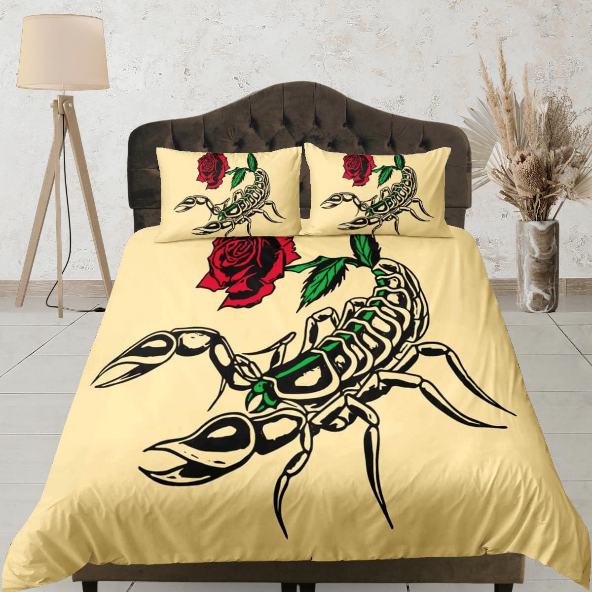 daintyduvet Scorpion beige duvet cover crustaceancore bedding set full queen king, scorpio zodiac astrology, gypsy bedspread, aesthetic room unisex gift