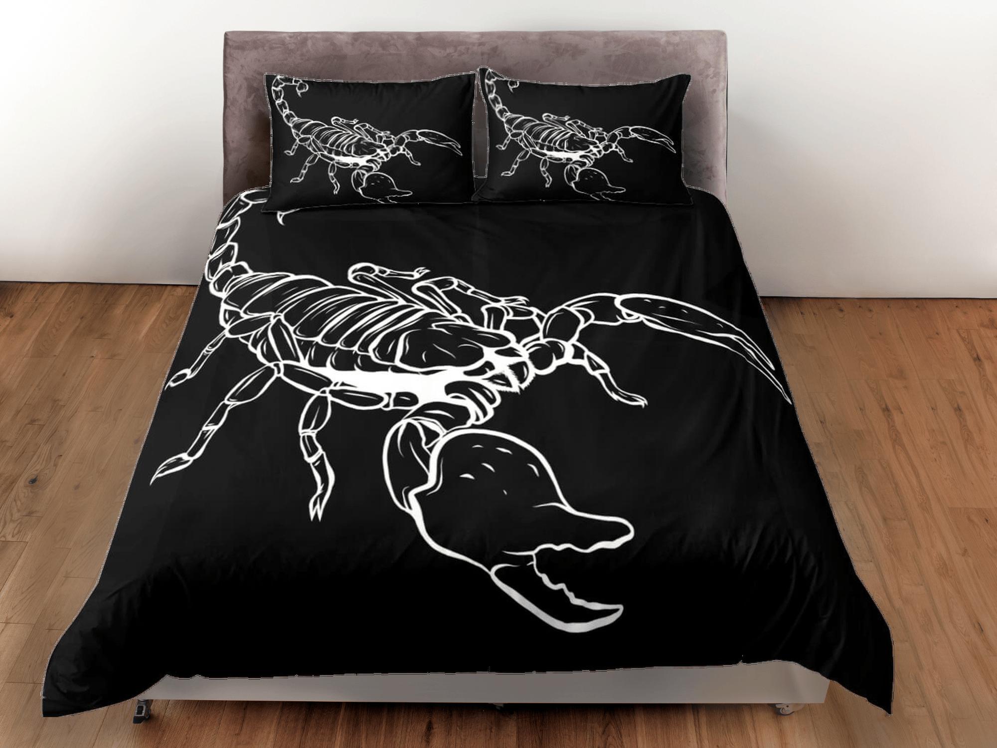 daintyduvet Scorpion black duvet cover crustaceancore bedding set full queen king, scorpio zodiac astrology, gypsy bedspread, aesthetic room unisex gift