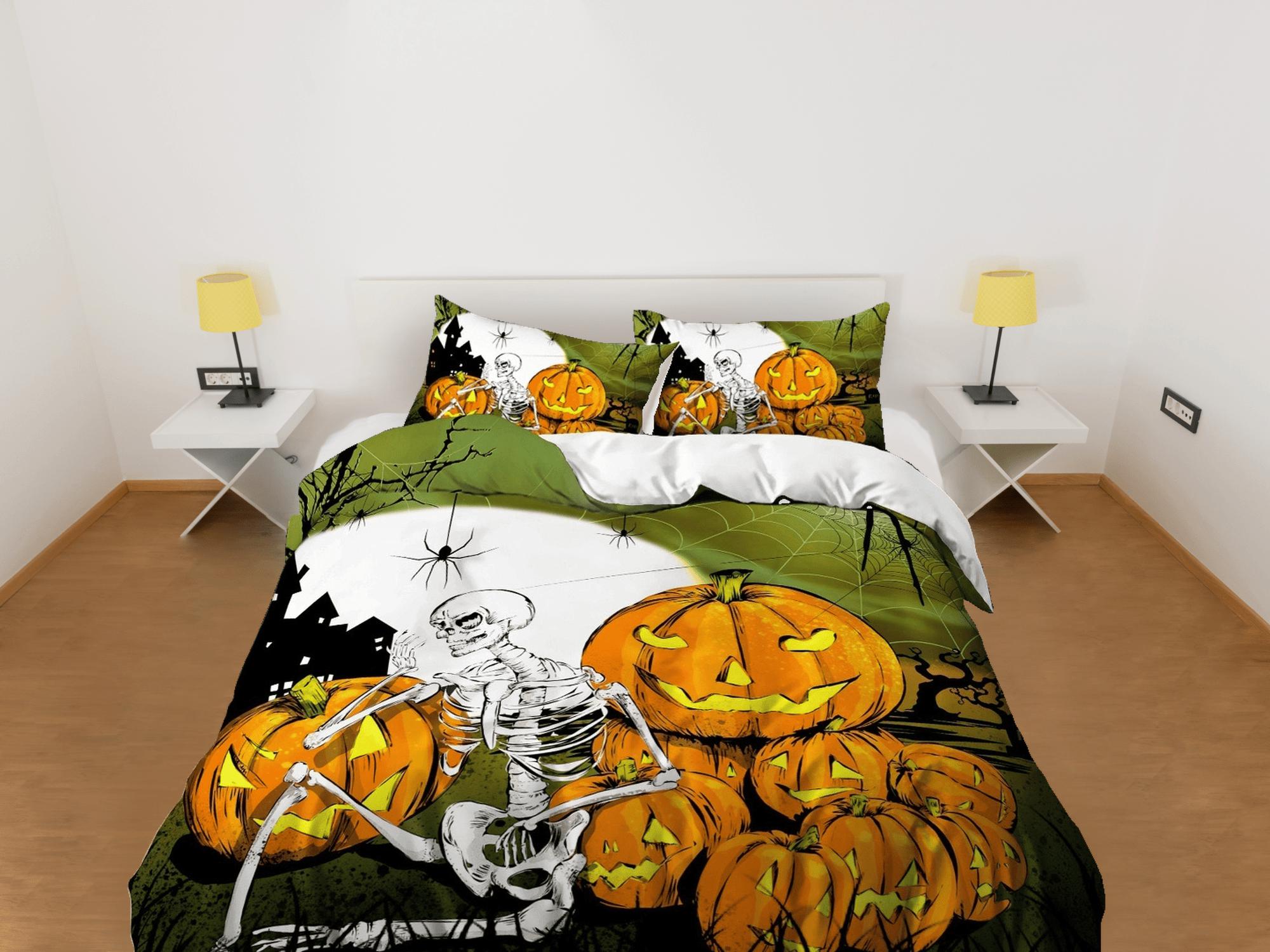 daintyduvet Skeleton vintage halloween bedding & pillowcase, duvet cover, dorm bedding, halloween decor goth bedding, halloween gift, toddler bedding