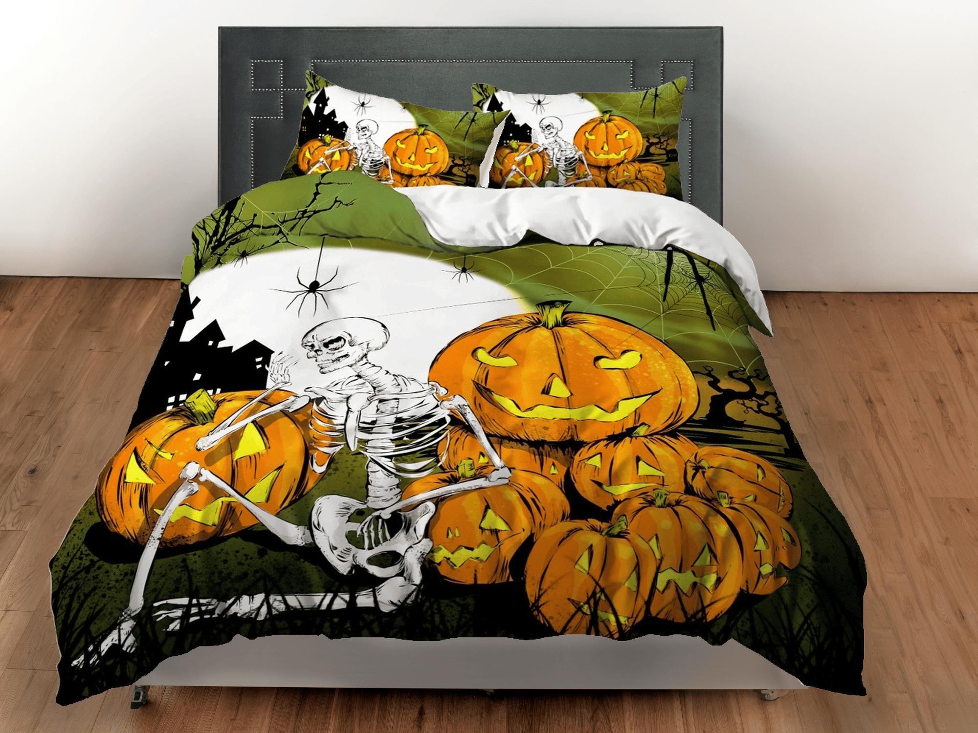 daintyduvet Skeleton vintage halloween bedding & pillowcase, duvet cover, dorm bedding, halloween decor goth bedding, halloween gift, toddler bedding