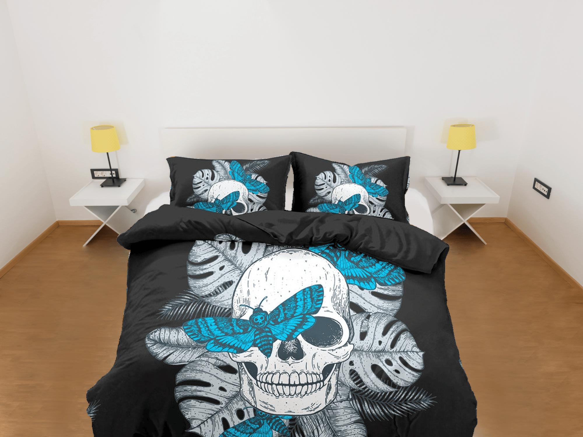 daintyduvet Skull & Moth Black Duvet Cover Set Bedspread, Dorm Bedding with Pillowcase