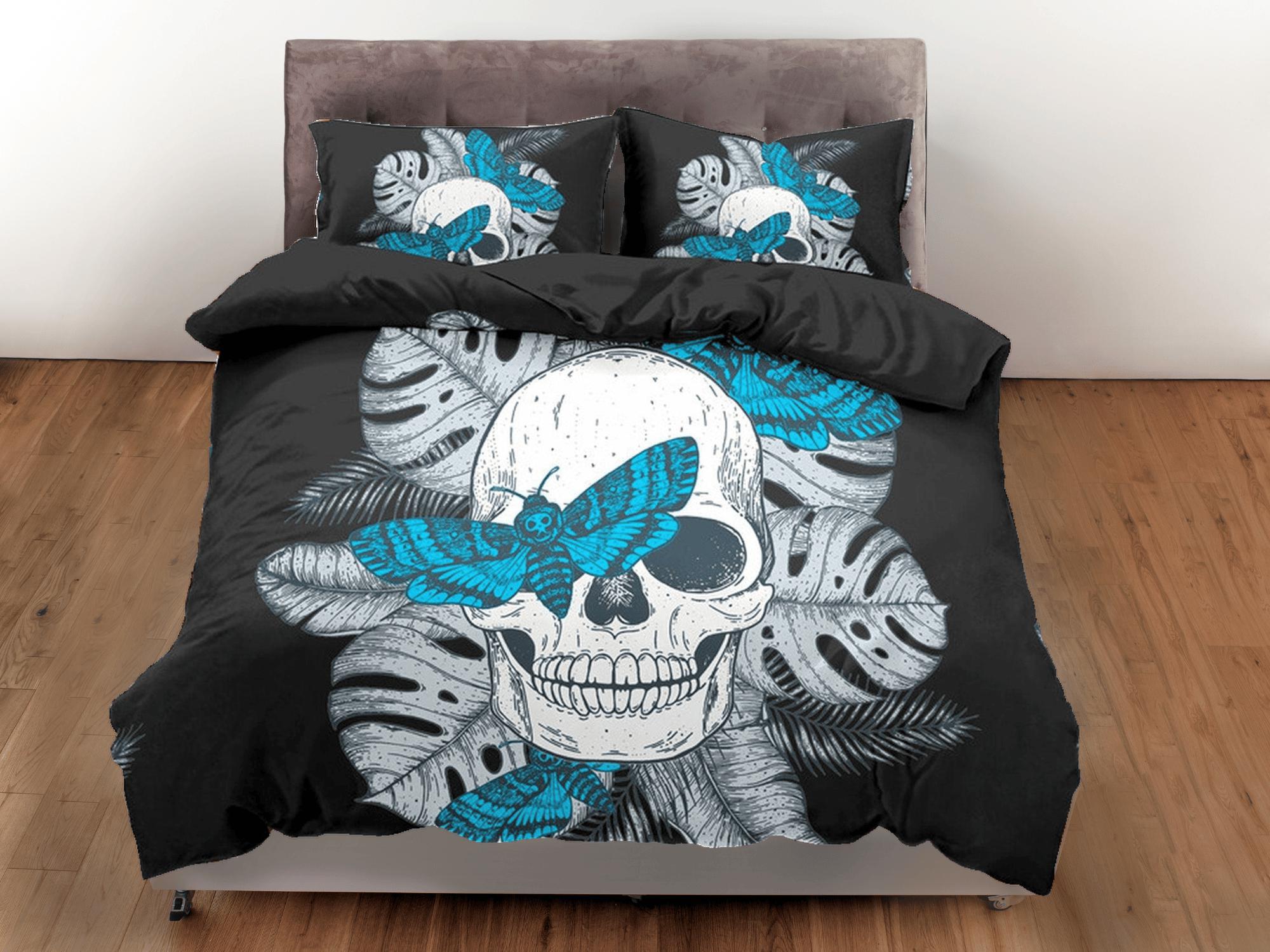 daintyduvet Skull & Moth Black Duvet Cover Set Bedspread, Dorm Bedding with Pillowcase