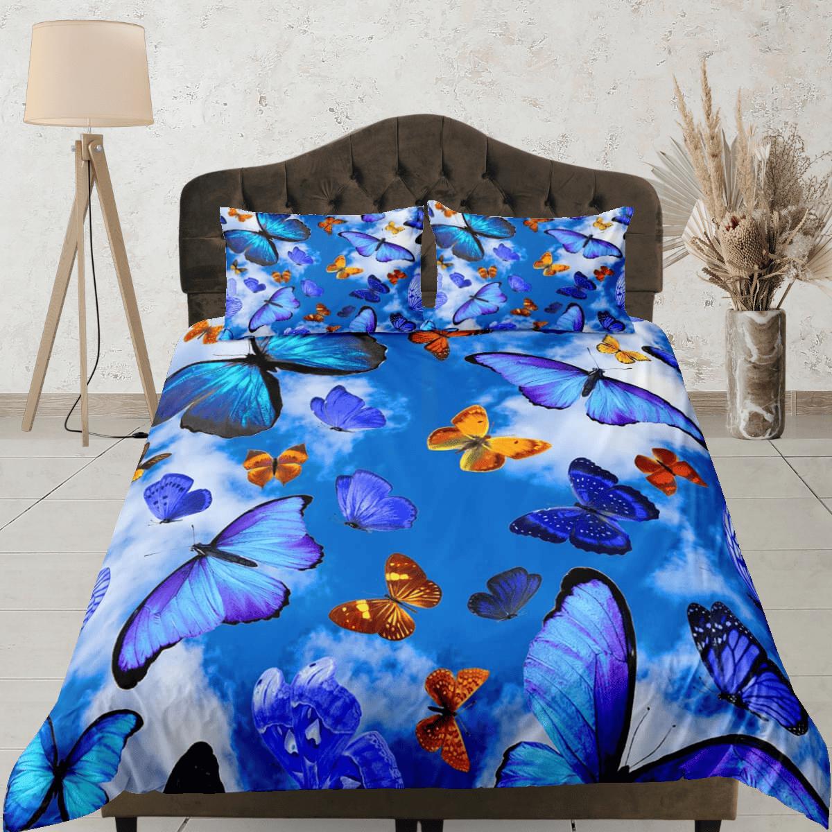daintyduvet Sky blue butterfly bedding boho chic aesthetic duvet cover, dorm bedding full size adult duvet king queen twin, nursery toddler bedding